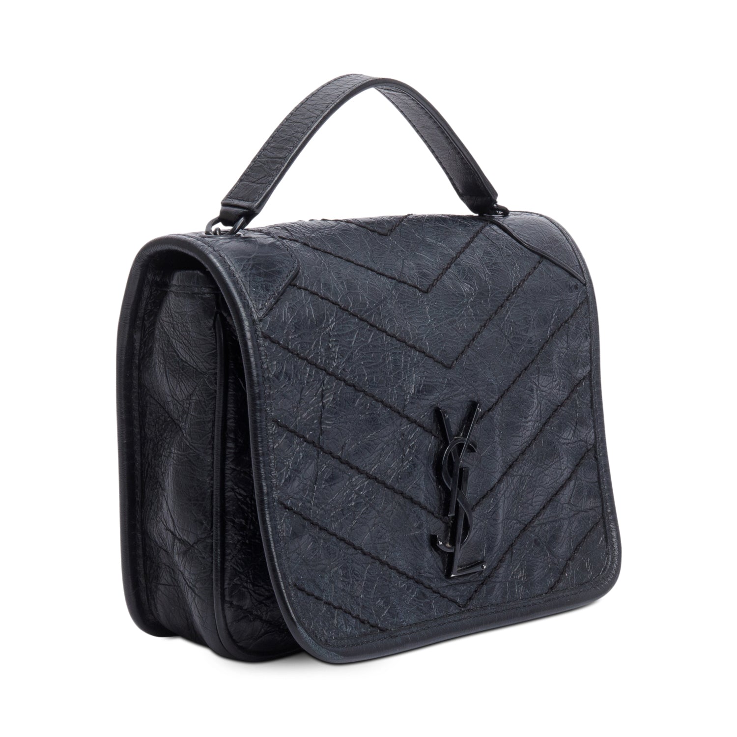 Saint Laurent Black Crinkled Calfskin Matelasse Niki Chain Wallet