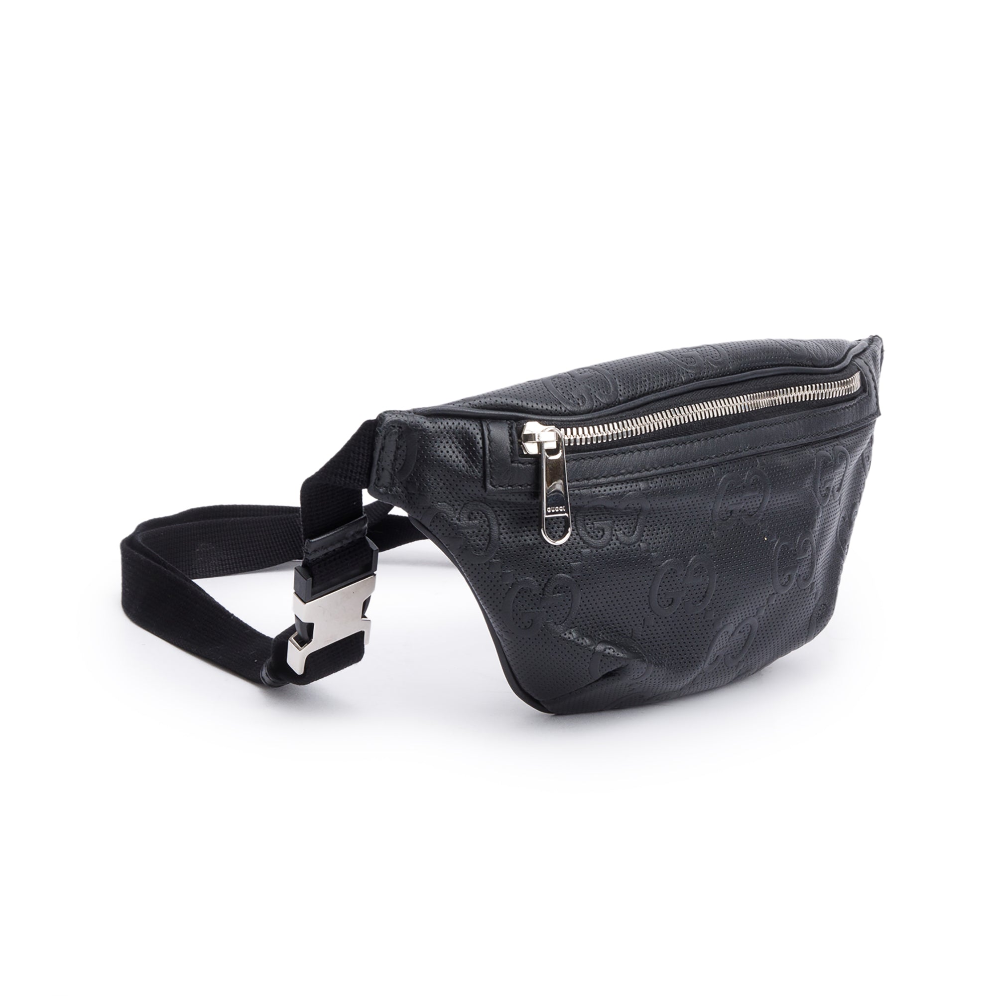 Gucci Black GG Embossed Leather Belt Bag
