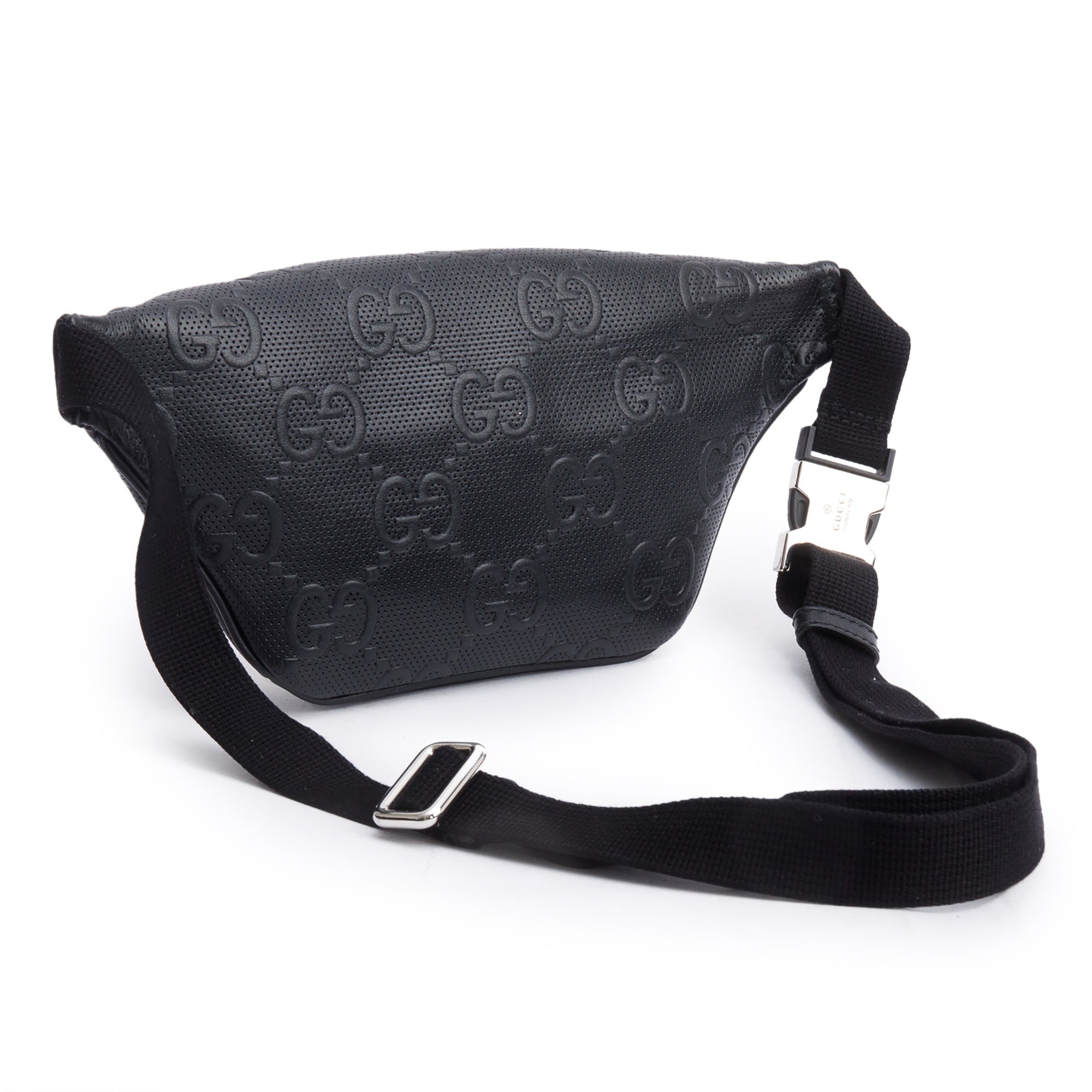 Gucci Black GG Embossed Leather Belt Bag