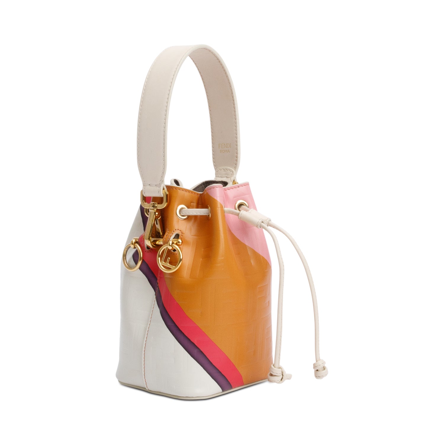 Fendi Multicolor FF Embossed Stripe Calfskin Leather Mini Mon Tresor Bucket Bag w/ Strap
