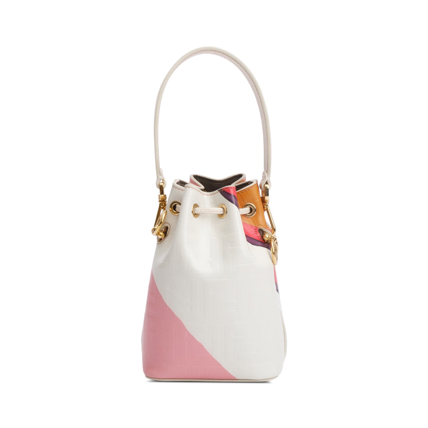 Fendi Multicolor FF Embossed Stripe Calfskin Leather Mini Mon Tresor Bucket Bag w/ Strap