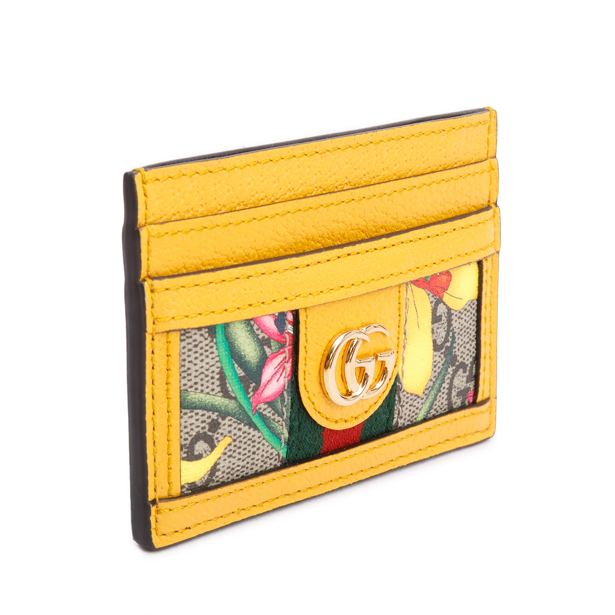 Gucci Yellow Calfskin Leather Flora Ophidia Card Holder w/ Box