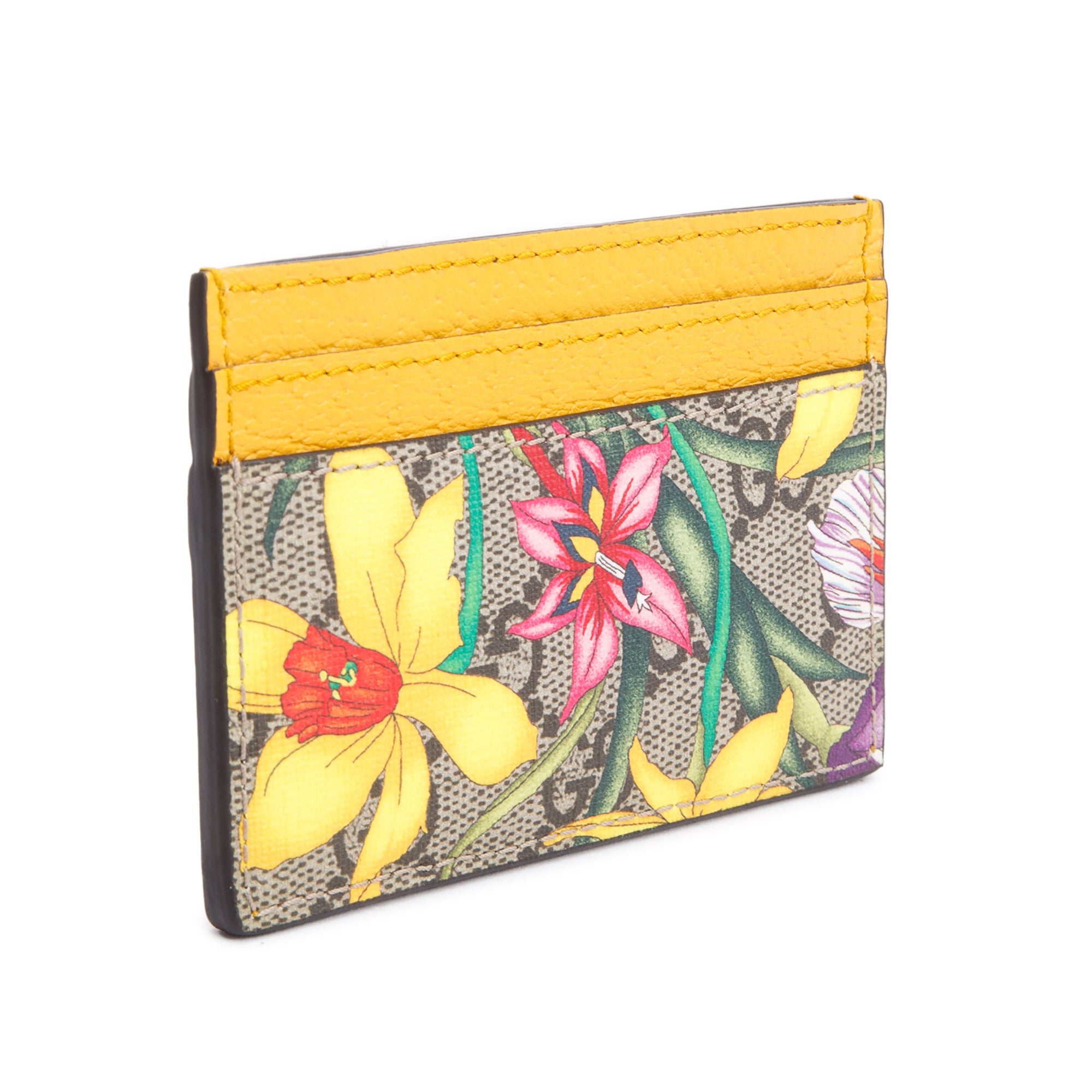 Gucci Yellow Calfskin Leather Flora Ophidia Card Holder w/ Box