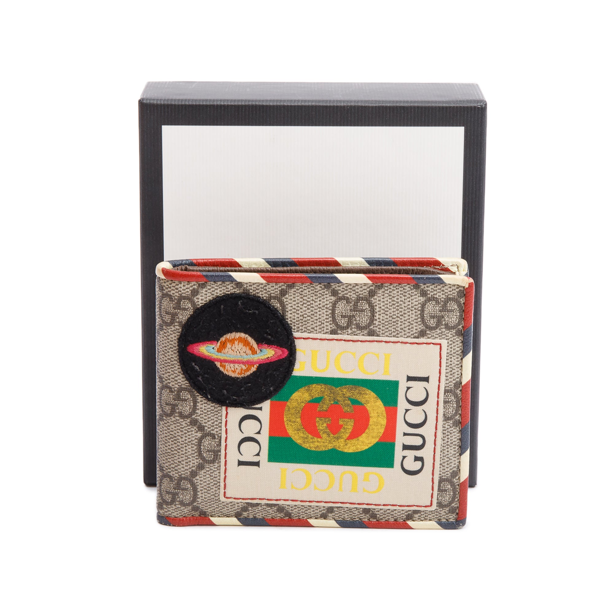 Gucci Beige & Multicolour Courrier GG Supreme Bifold Wallet w/ Box