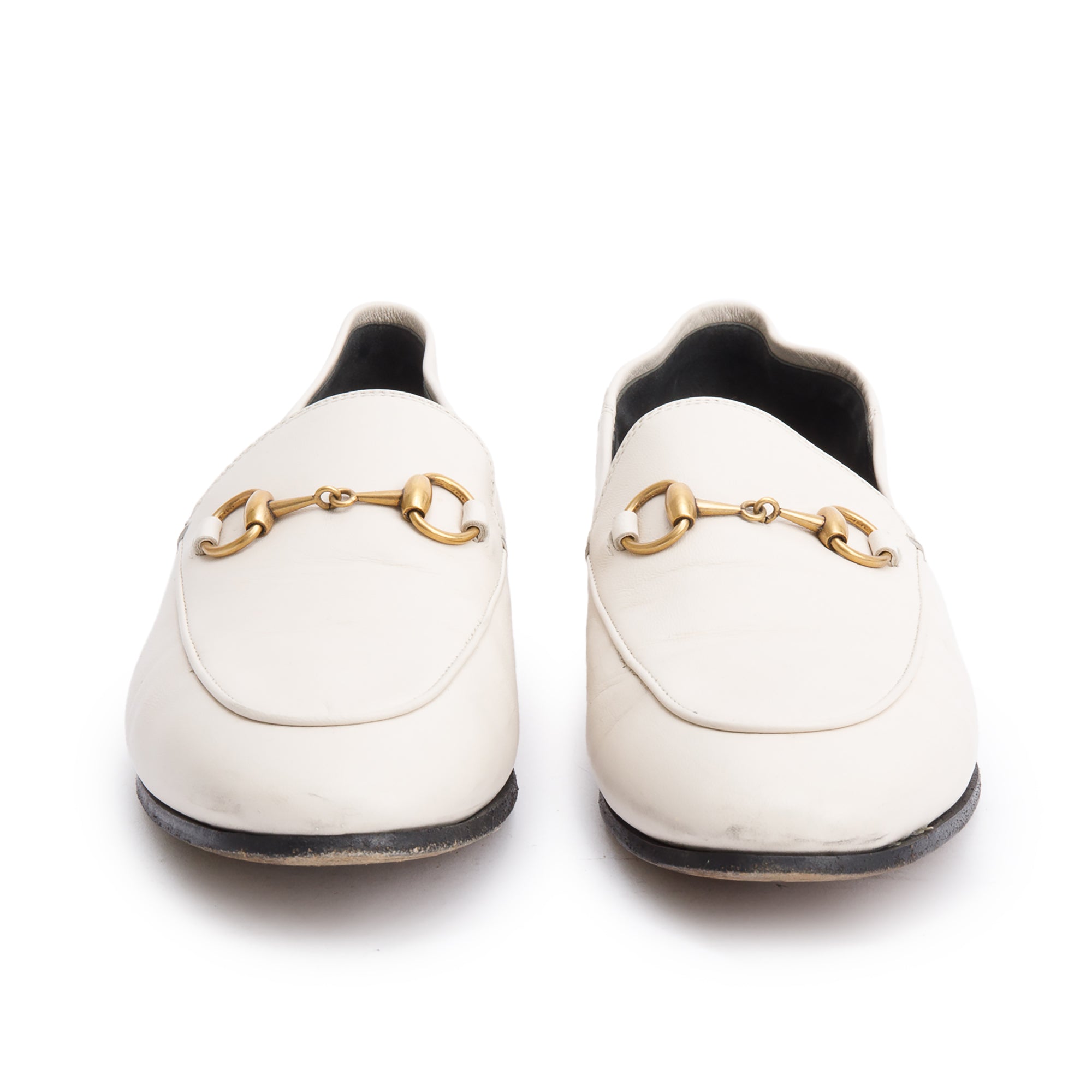 Gucci White Leather Brixston Loafers, Size 36.5