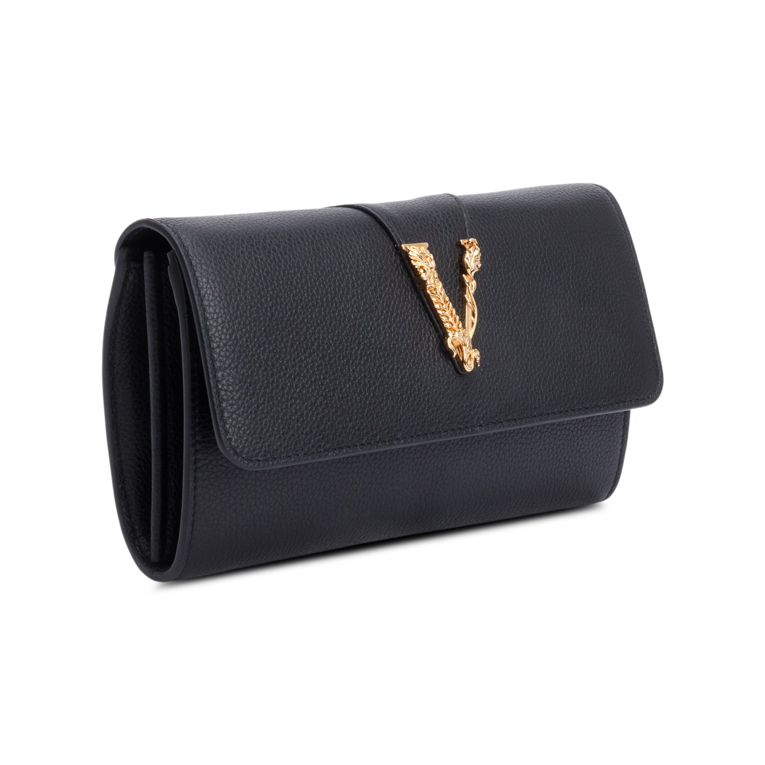 Versace Black Leather Virtus Flap Clutch Chain Bag