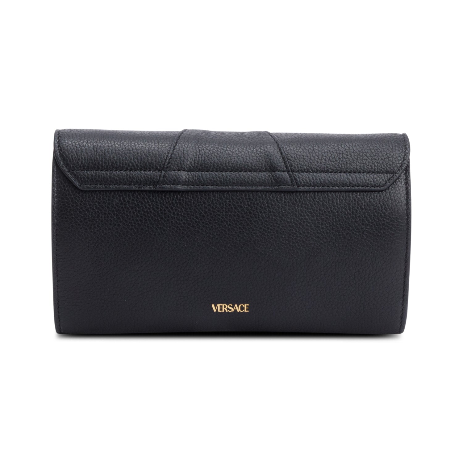 Versace Black Leather Virtus Flap Clutch Chain Bag