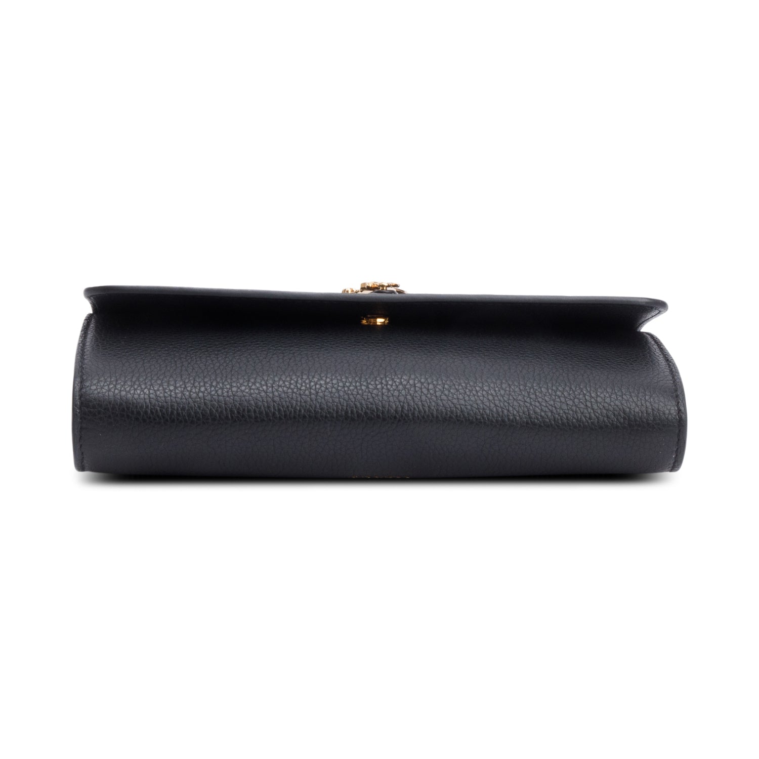 Versace Black Leather Virtus Flap Clutch Chain Bag