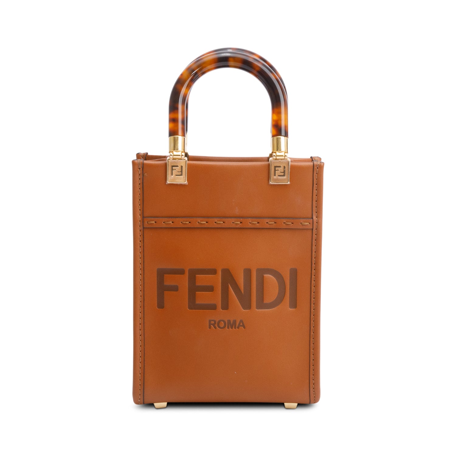Fendi Brown Calfskin Leather Mini Sunshine Shopper Tote