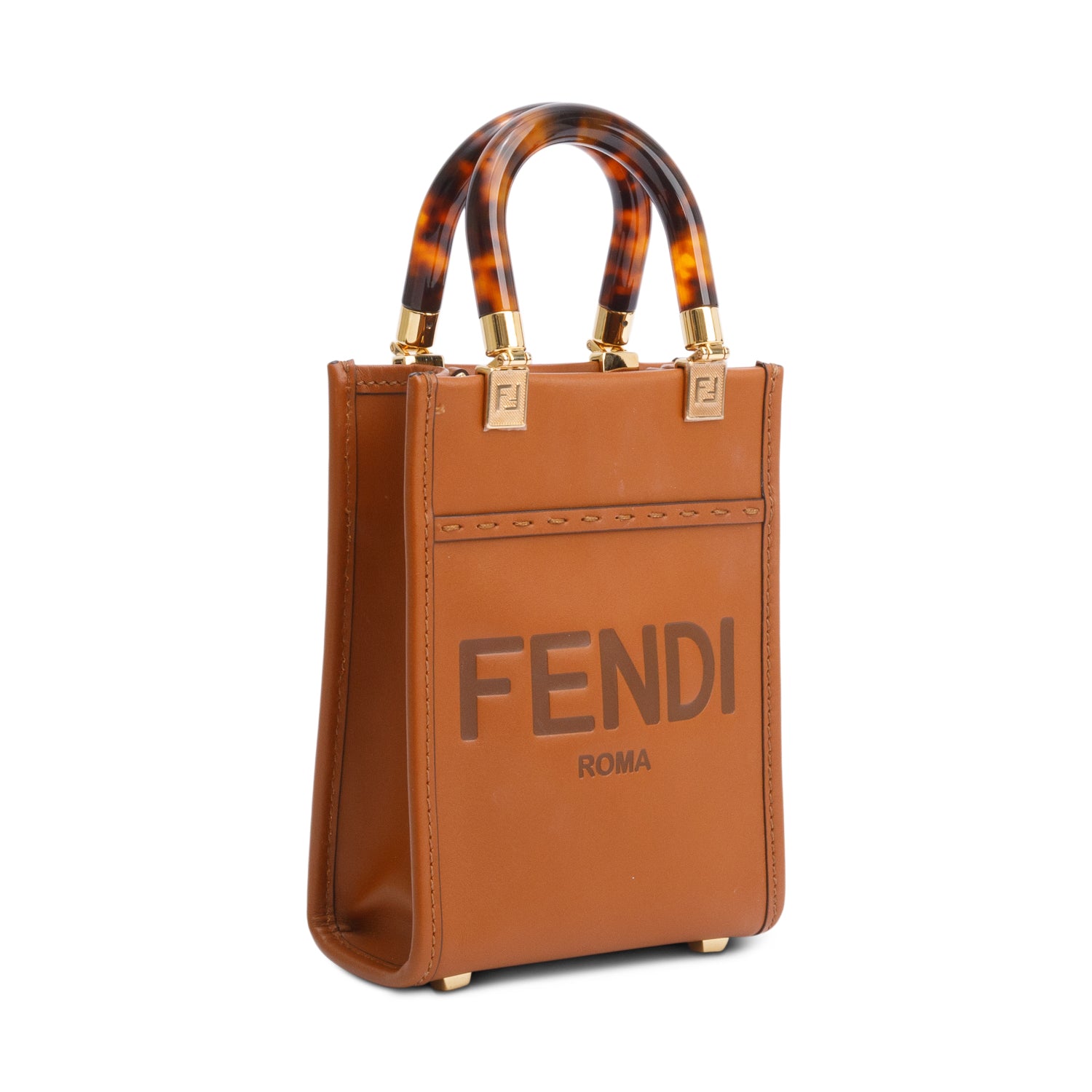 Fendi Brown Calfskin Leather Mini Sunshine Shopper Tote