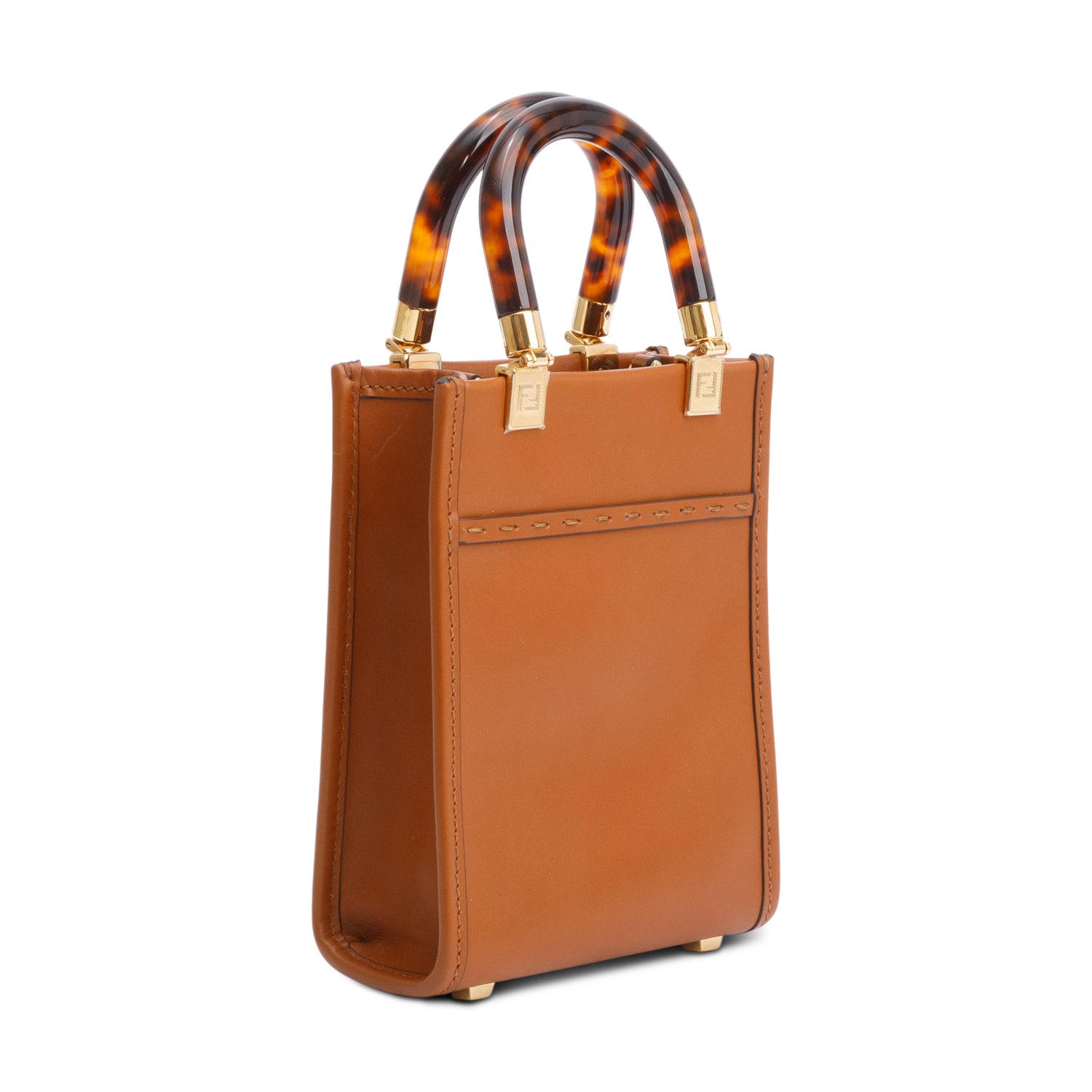 Fendi Brown Calfskin Leather Mini Sunshine Shopper Tote