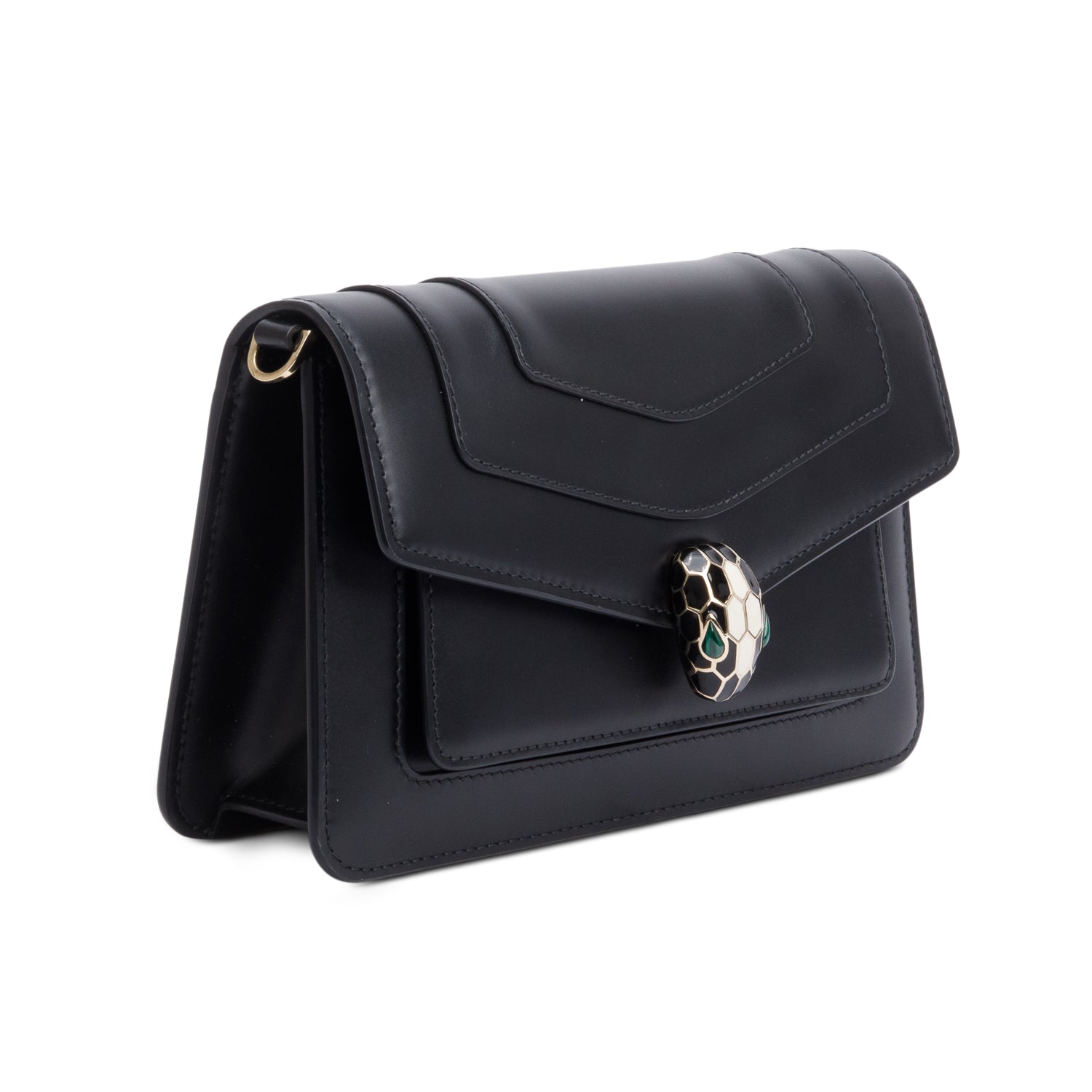 BVLGARI 2022 Black Calfskin Leather Serpenti Forever East-West Shoulder Bag w/ Strap, Receipt & Authenticity Card