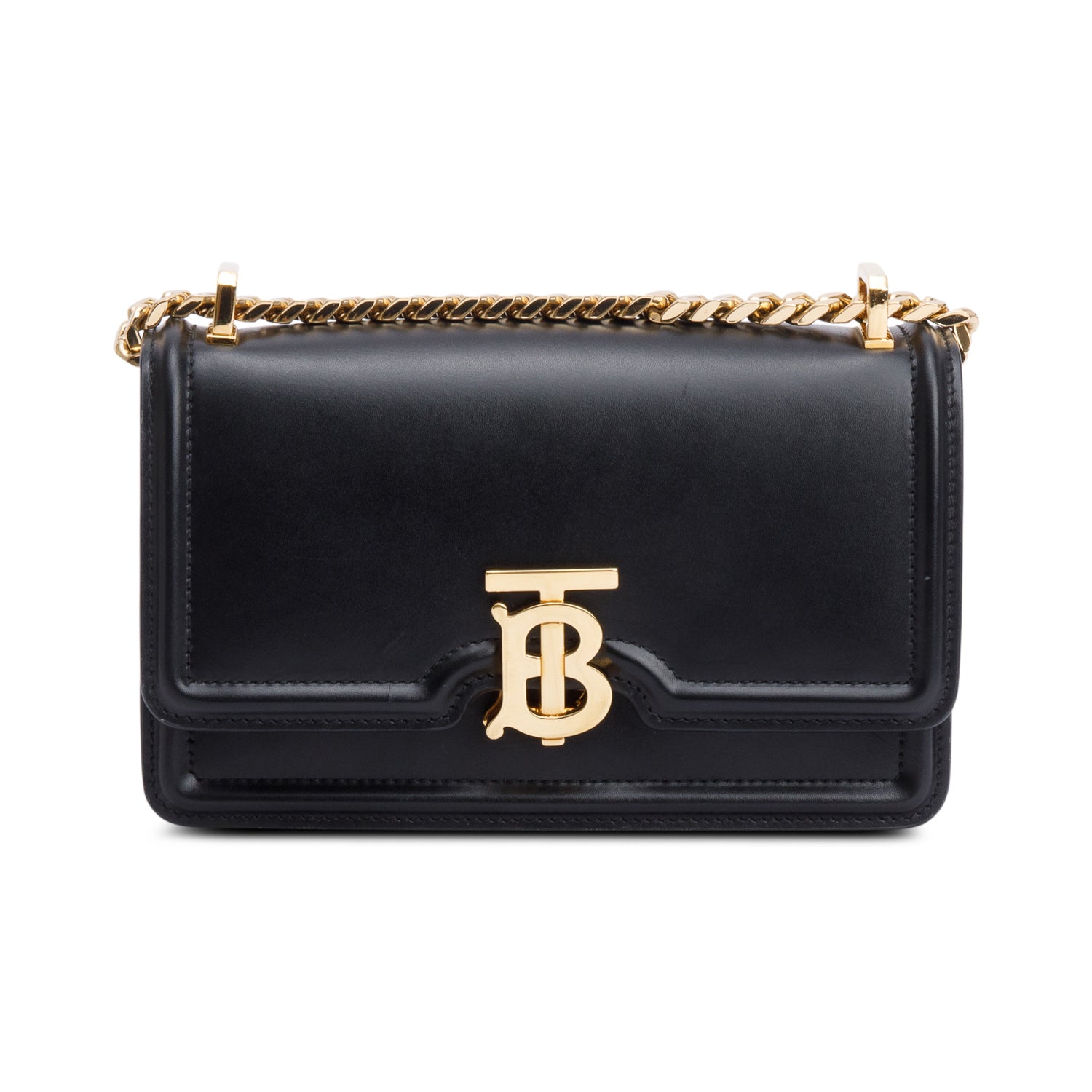 Burberry Black Smooth Calfskin Leather Mini TB Chain Crossbody Bag