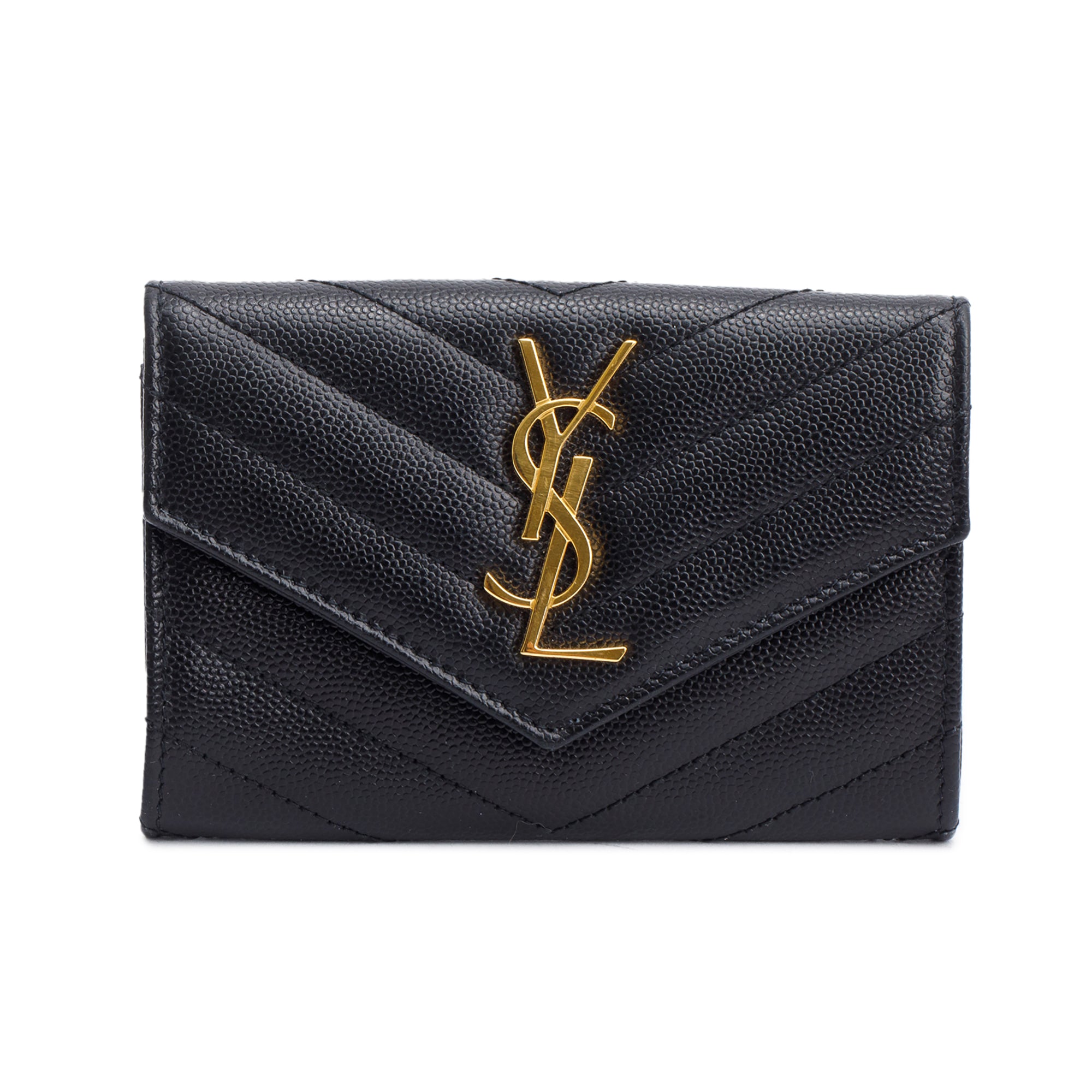 Saint Laurent 2020 Black Grain De Poudre Cassandre Matelasse Small Envelope Wallet w/ Box