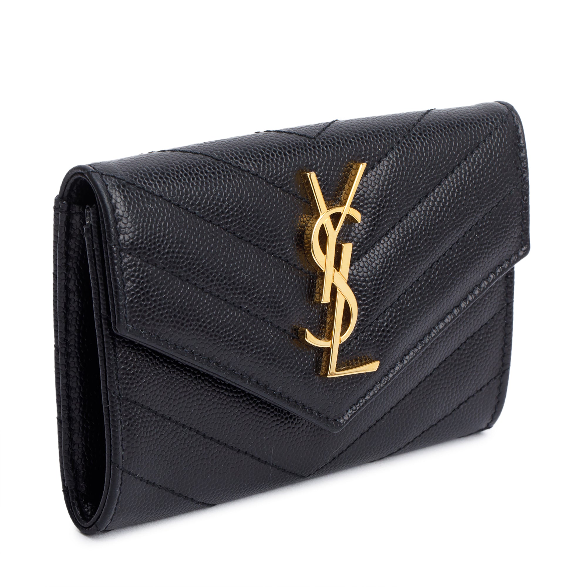 Saint Laurent 2020 Black Grain De Poudre Cassandre Matelasse Small Envelope Wallet w/ Box