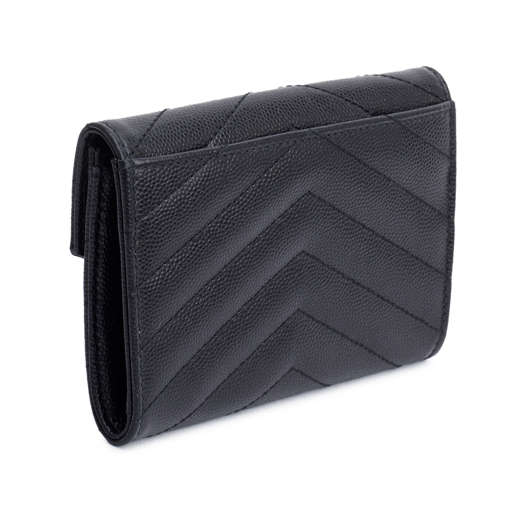 Saint Laurent 2020 Black Grain De Poudre Cassandre Matelasse Small Envelope Wallet w/ Box