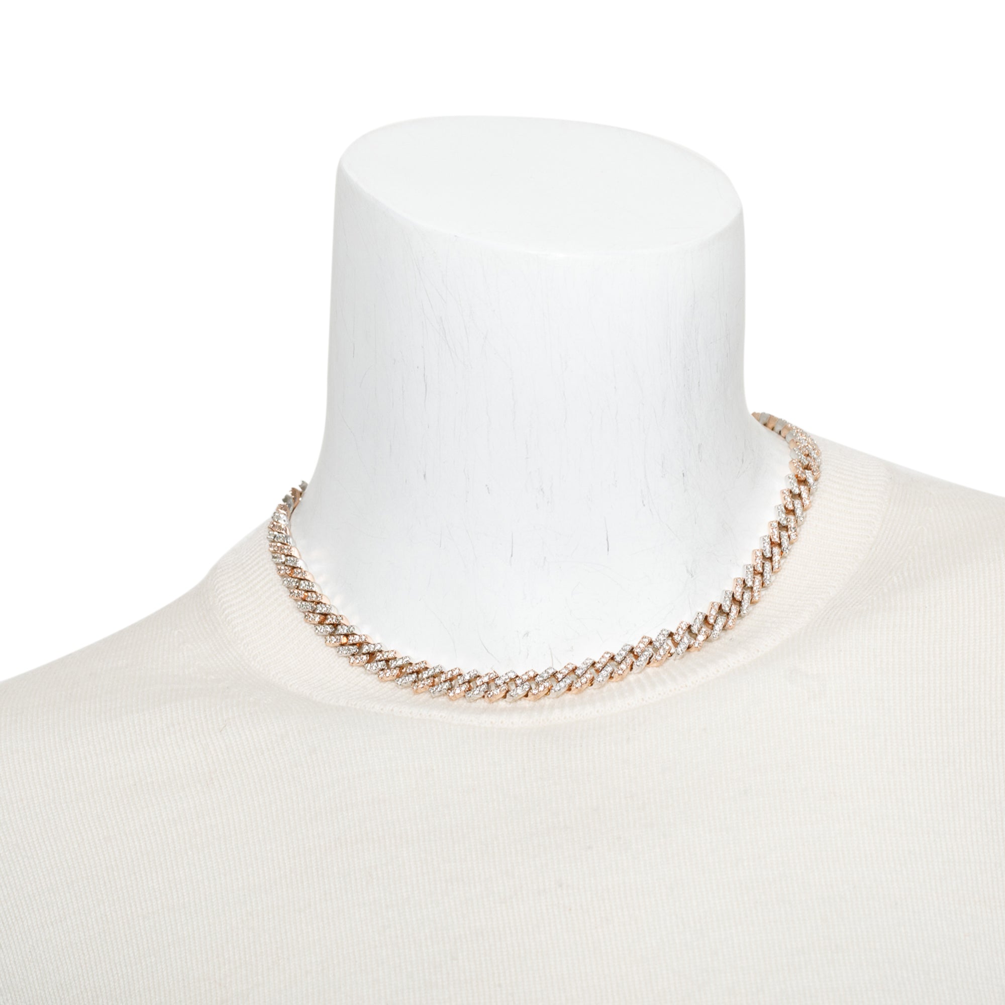 10k Rose & White Gold 10.0 tcw. Diamond Miami Cuban Link Necklace