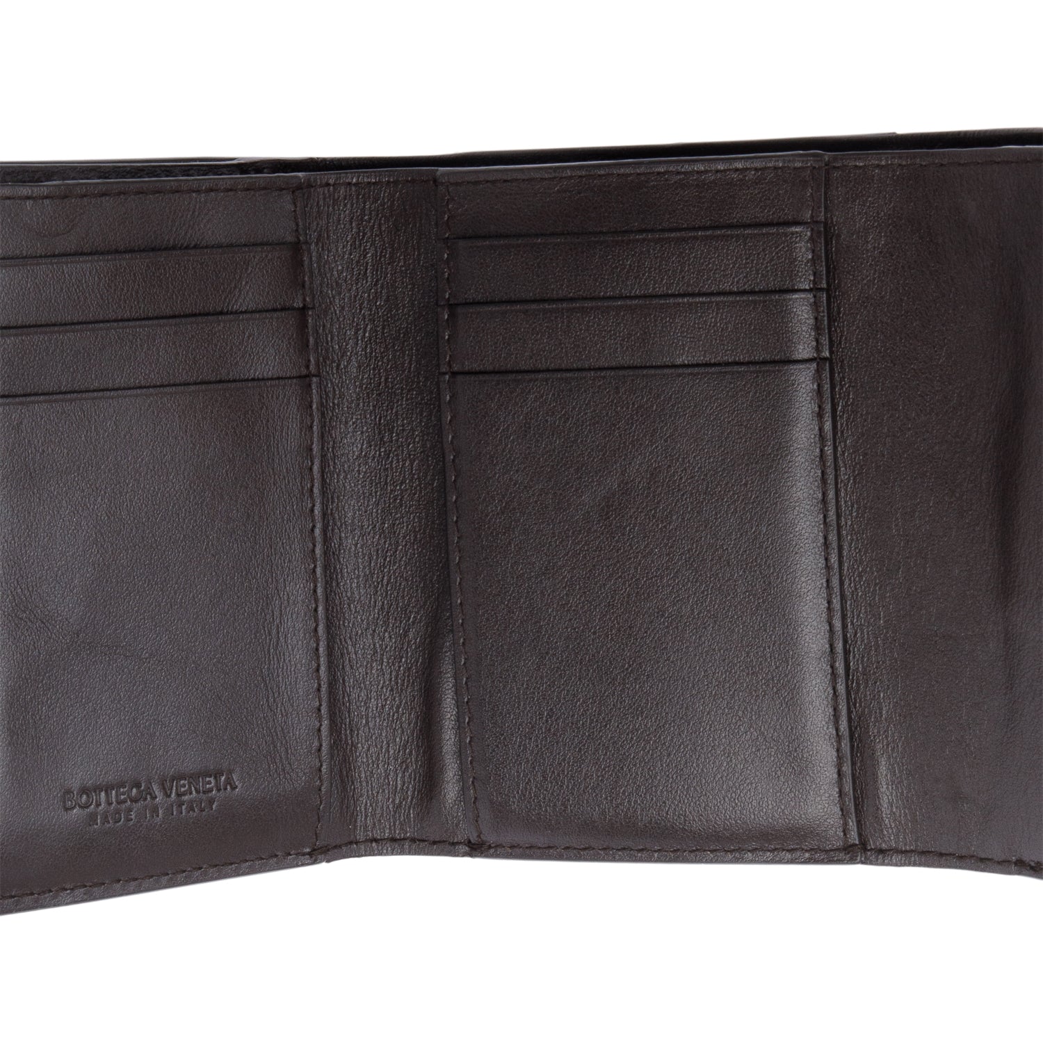 Bottega Veneta Brown Intreccio Nappa Leather Cassette Tri-Fold Zip Wallet