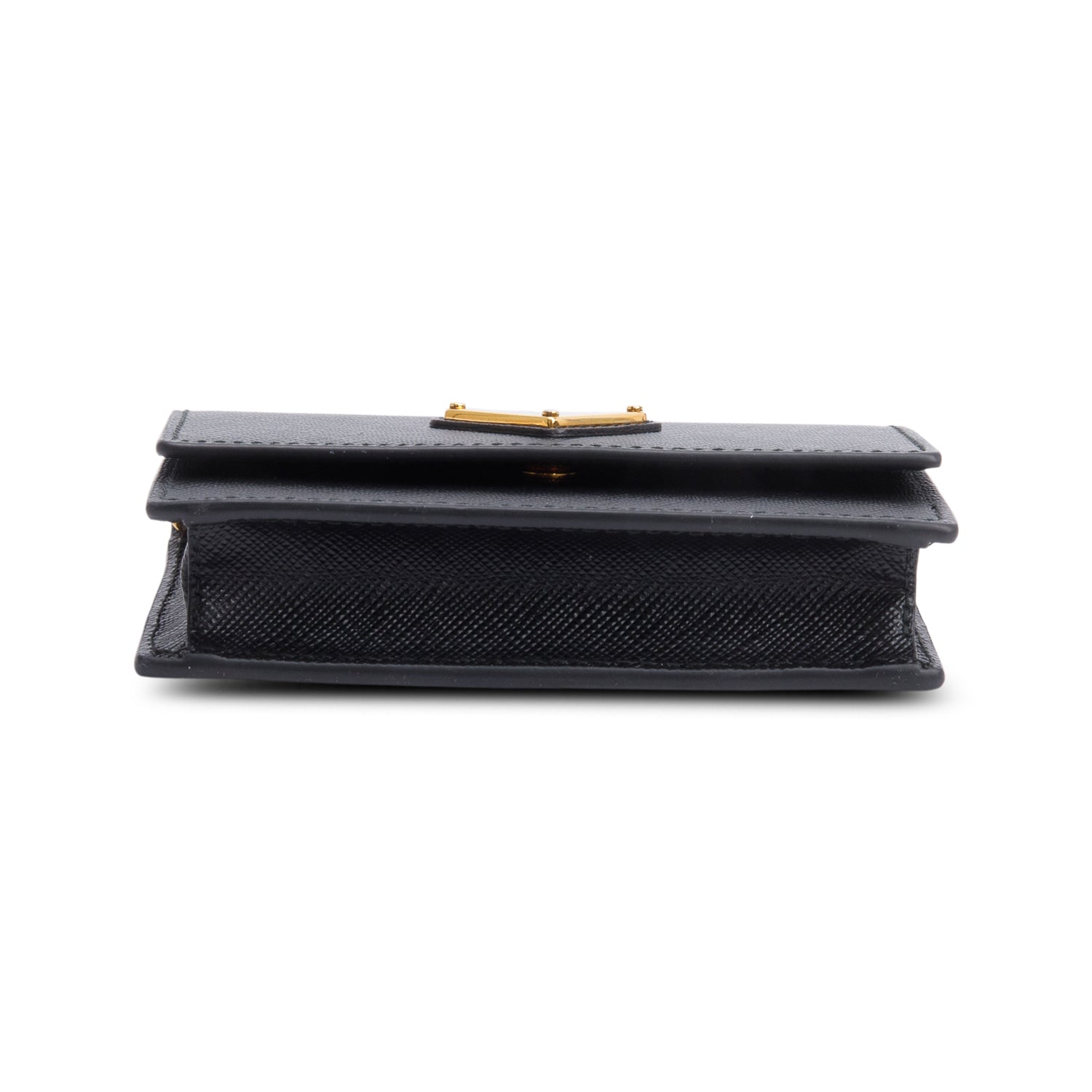 Prada Black Saffiano Metal Card Holder on Chain w/ Box