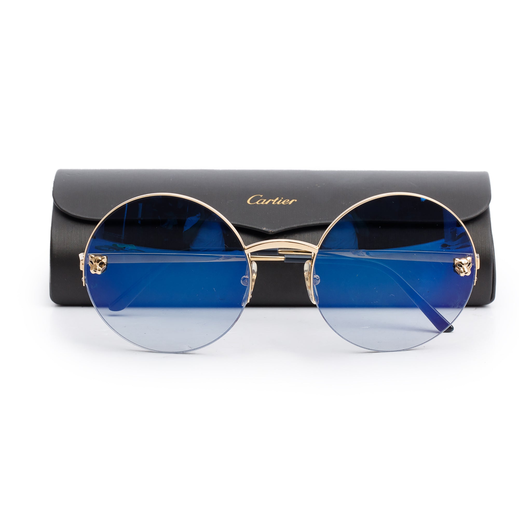 Cartier CT0022S Gold-Plated Metal Frame Panthere De Cartier Round Sunglasses w/ Case