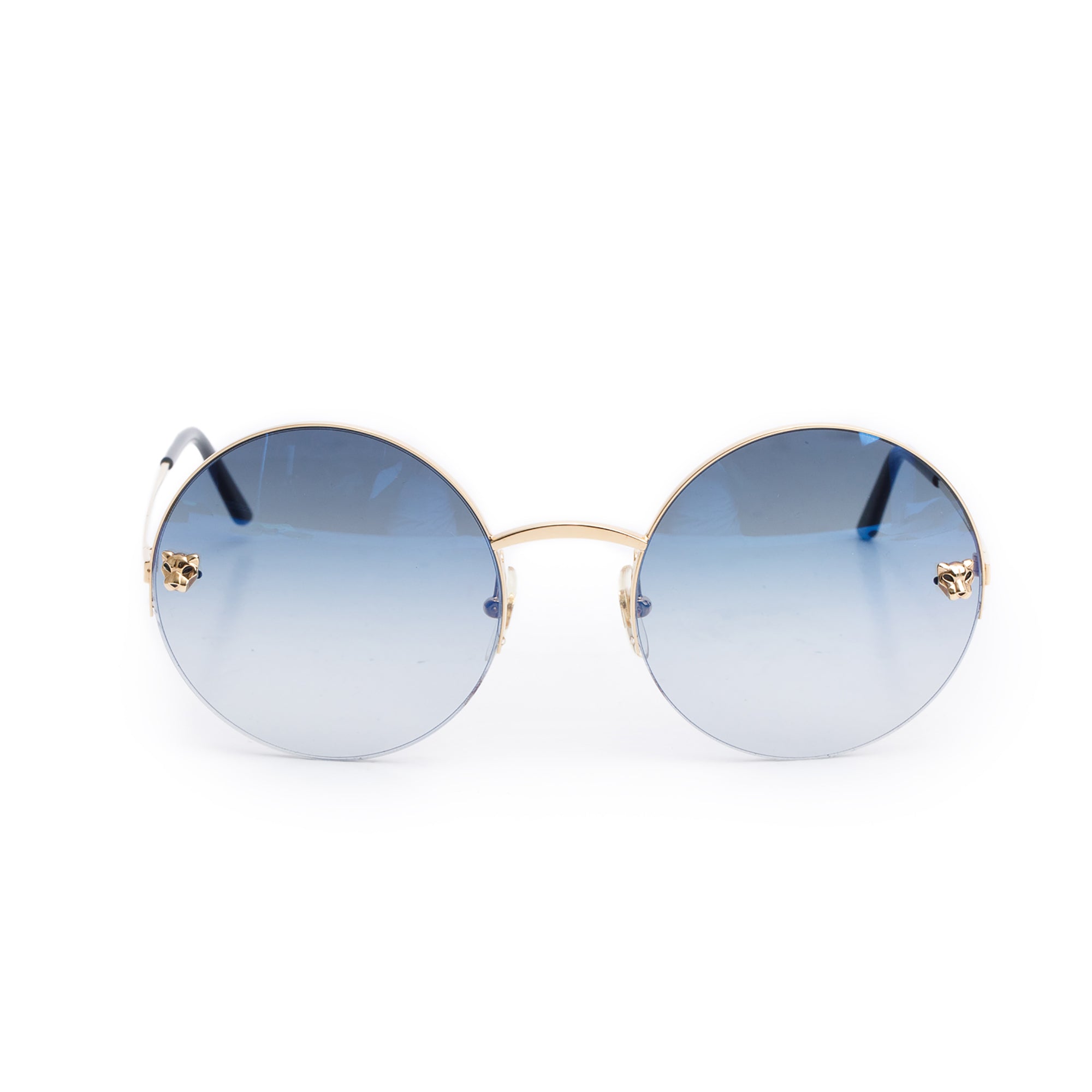 Cartier CT0022S Gold-Plated Metal Frame Panthere De Cartier Round Sunglasses w/ Case