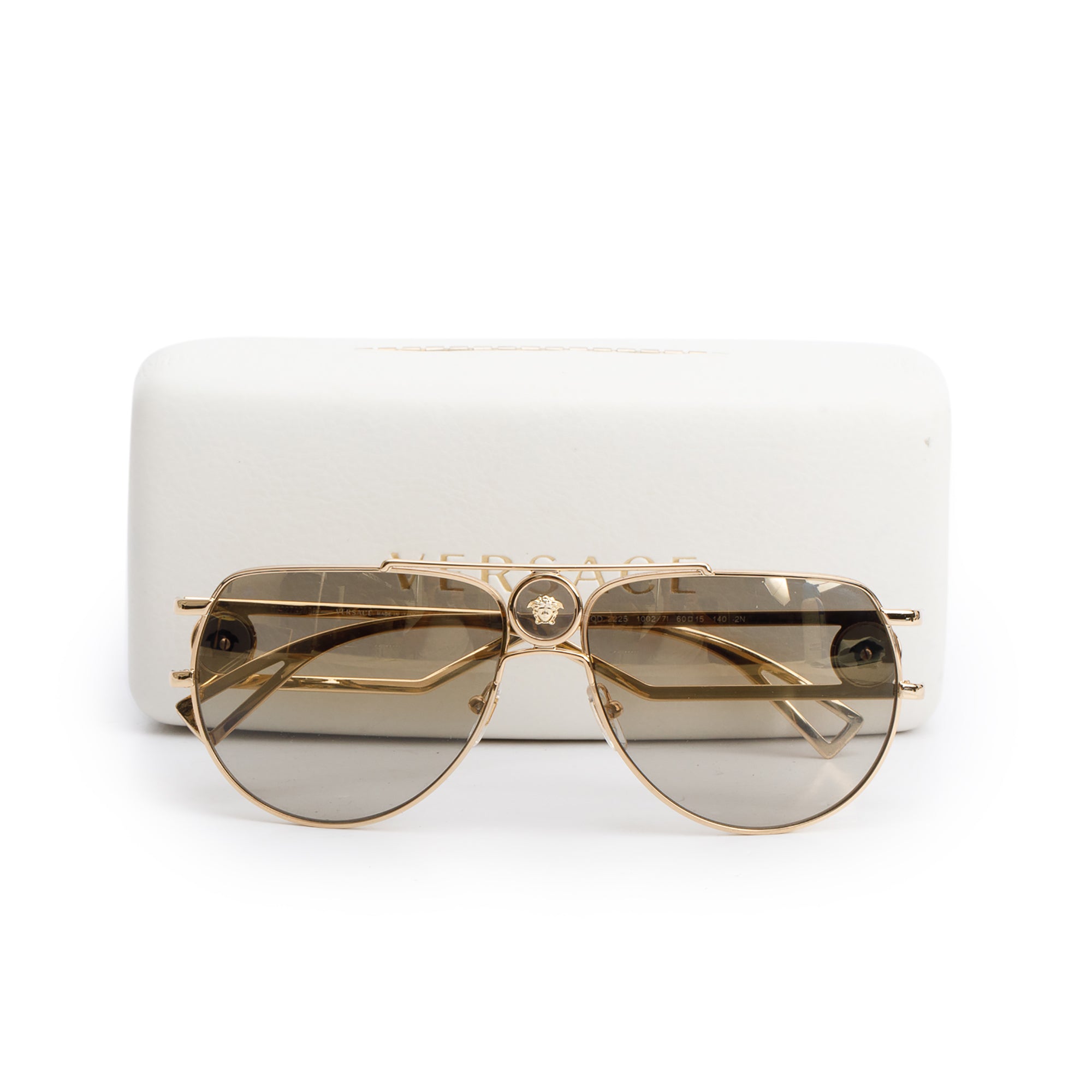 Versace 2225 Gold Tone Metal Medusa Navigator Aviator Sunglasses w/ Case