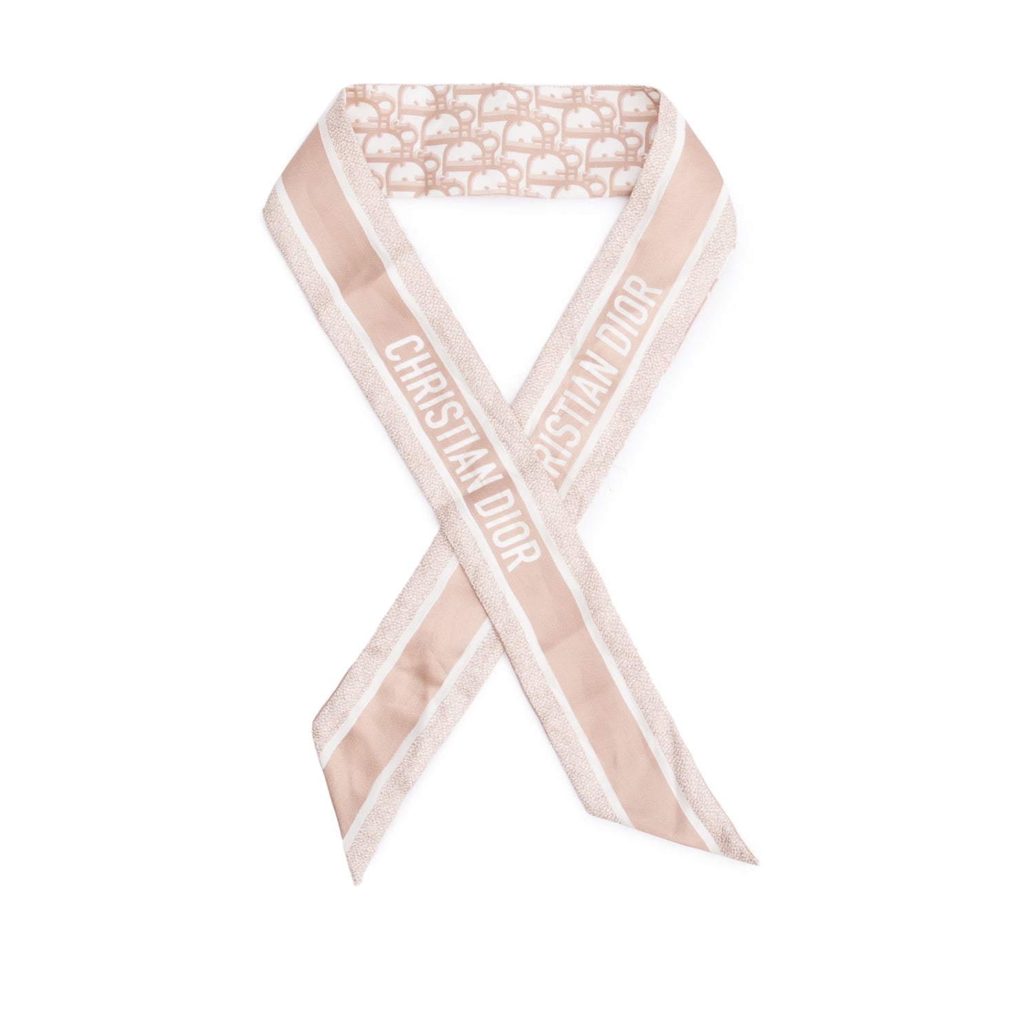 Christian Dior Beige Rose Des Vents Mitzah Silk Twilly w/ Box