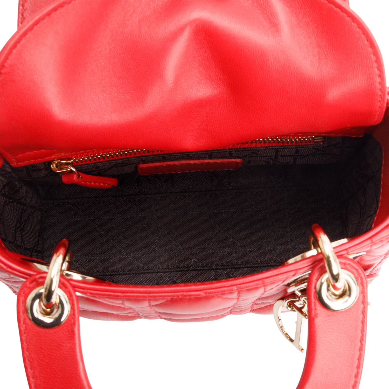 Christian Dior Red Cannage Leather Mini Lady Dior Bag w/ Strap