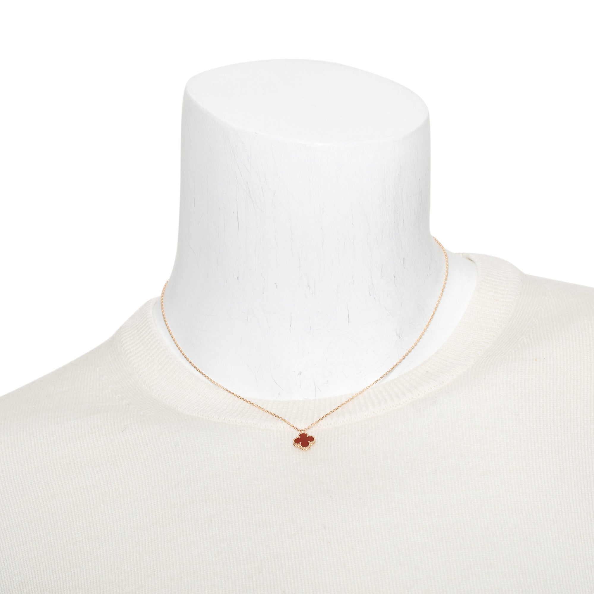 Van Cleef & Arpels 2023 18k Rose Gold Sweet Alhambra Carnelian Pendant Necklace w/ Receipt & Certificate