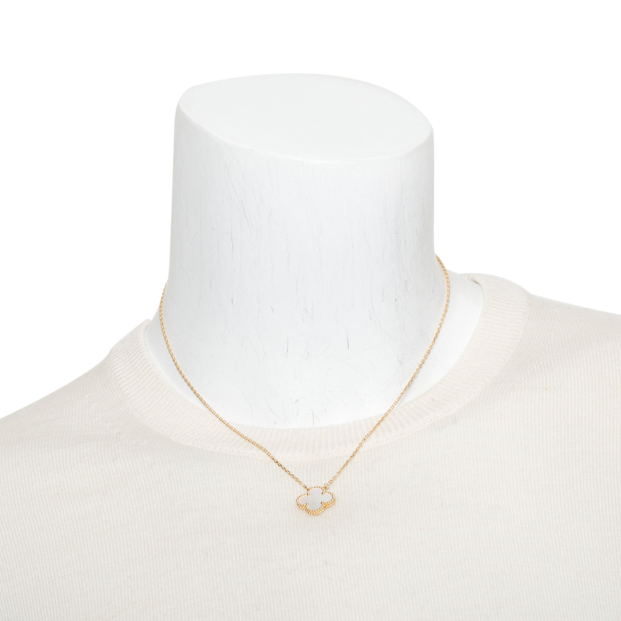 Van Cleef & Arpels 18k Yellow Gold Vintage Alhambra Mother of Pearl Pendant Necklace w/ Box, Certificate & Receipt