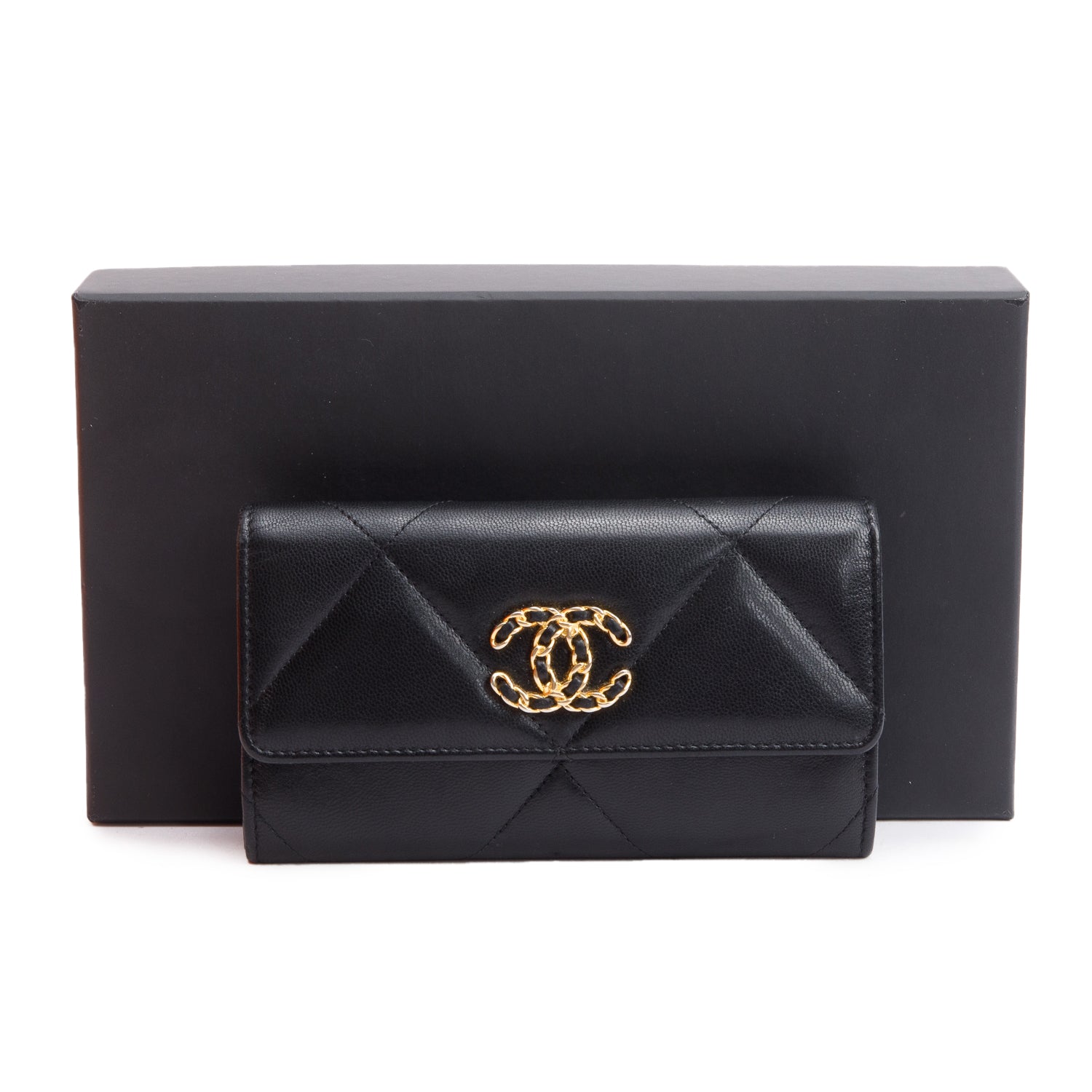Chanel Black Leather 19 Flap Wallet w/ Box