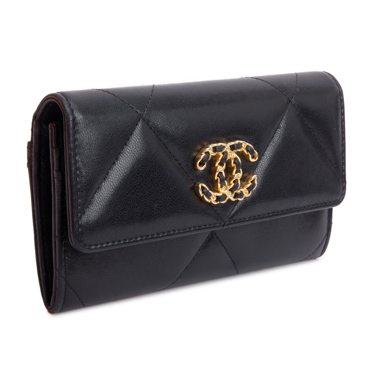 Chanel Black Leather 19 Flap Wallet w/ Box