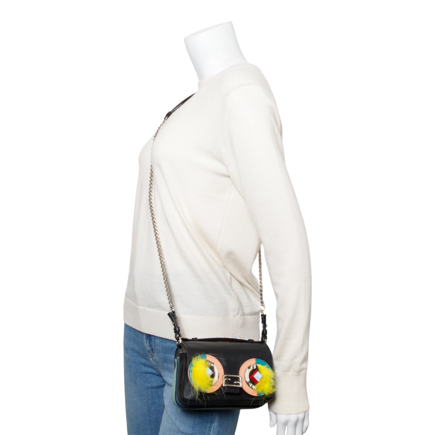 Fendi Black Multicolor Nappa Leather Hypnoteyes Double-Sided Face Chain Crossbody Bag