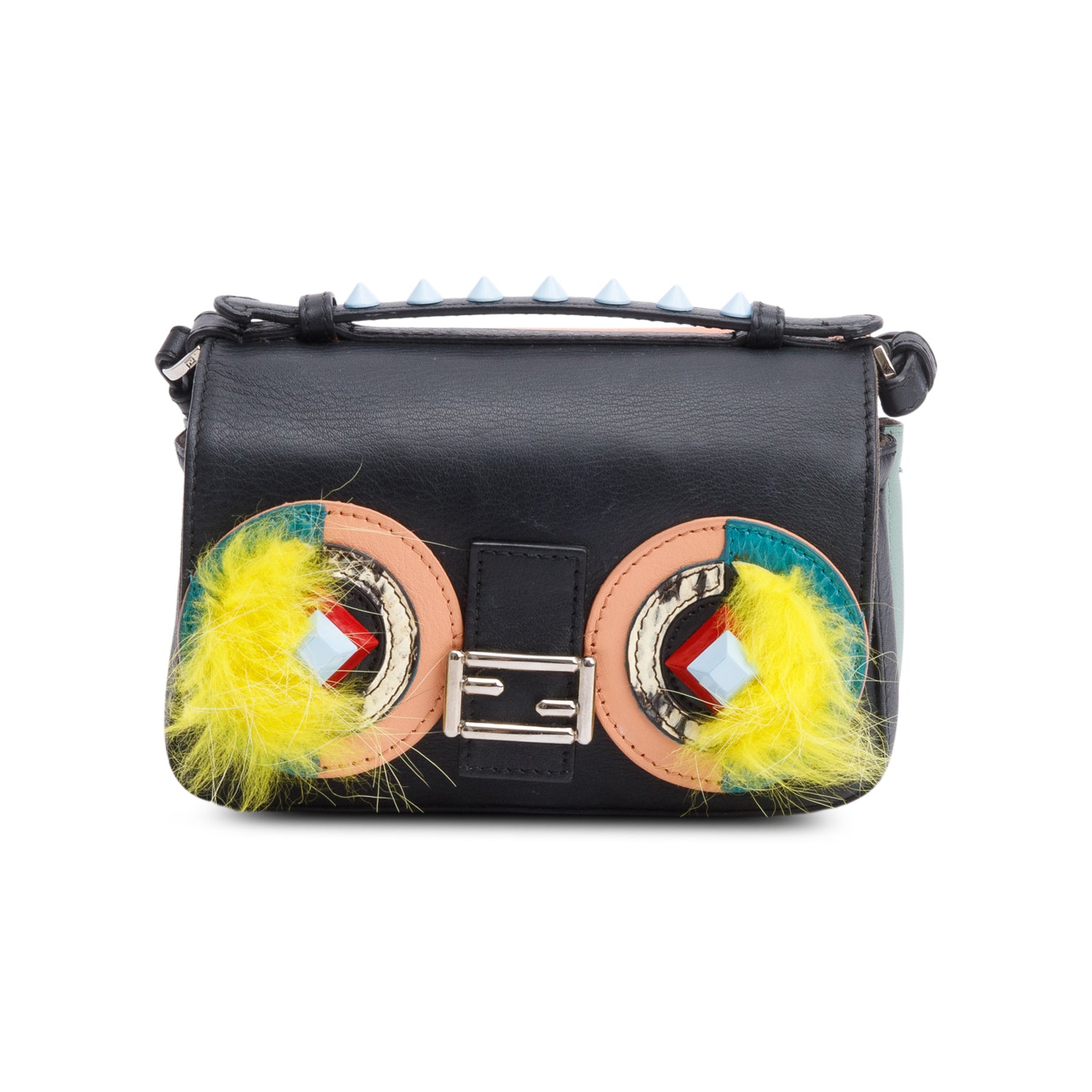 Fendi Black Multicolor Nappa Leather Hypnoteyes Double-Sided Face Chain Crossbody Bag