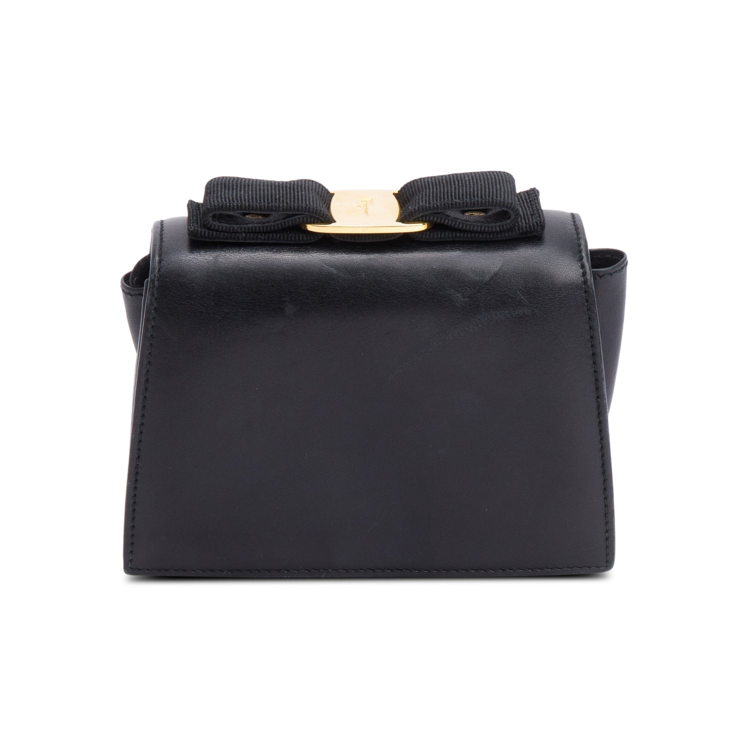 Ferragamo Black Leather Mini Vara Bow Flap Crossbody Bag