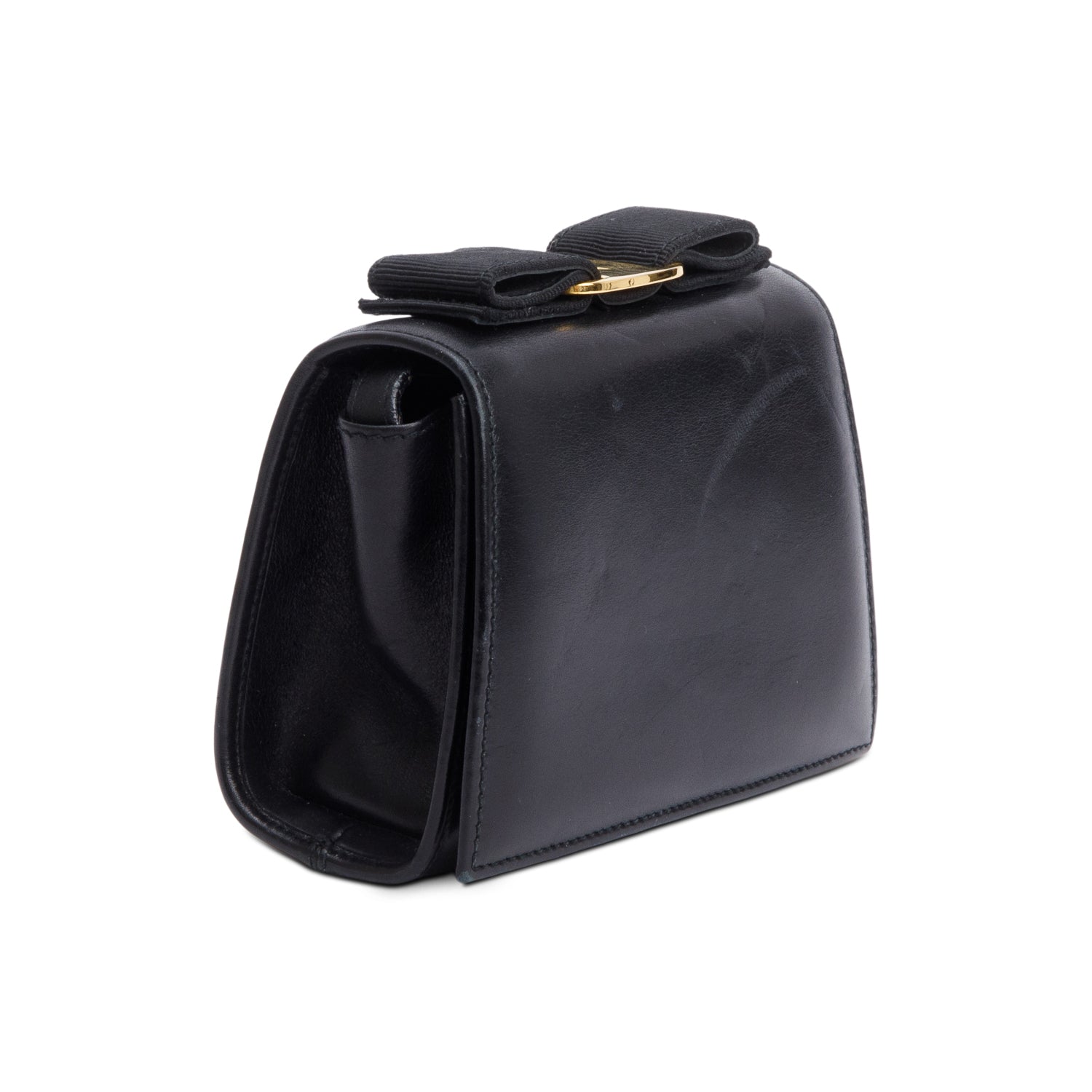 Ferragamo Black Leather Mini Vara Bow Flap Crossbody Bag
