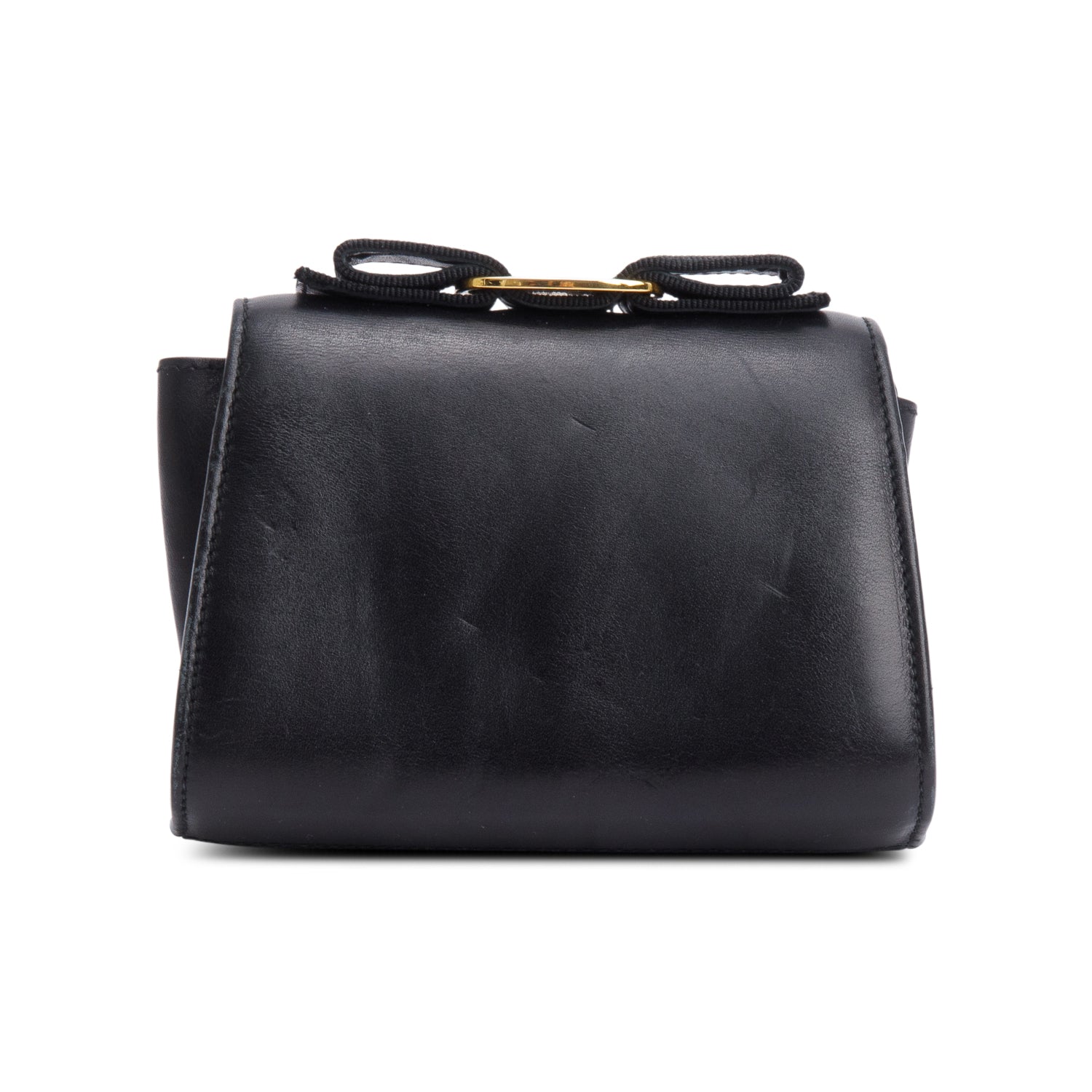 Ferragamo Black Leather Mini Vara Bow Flap Crossbody Bag