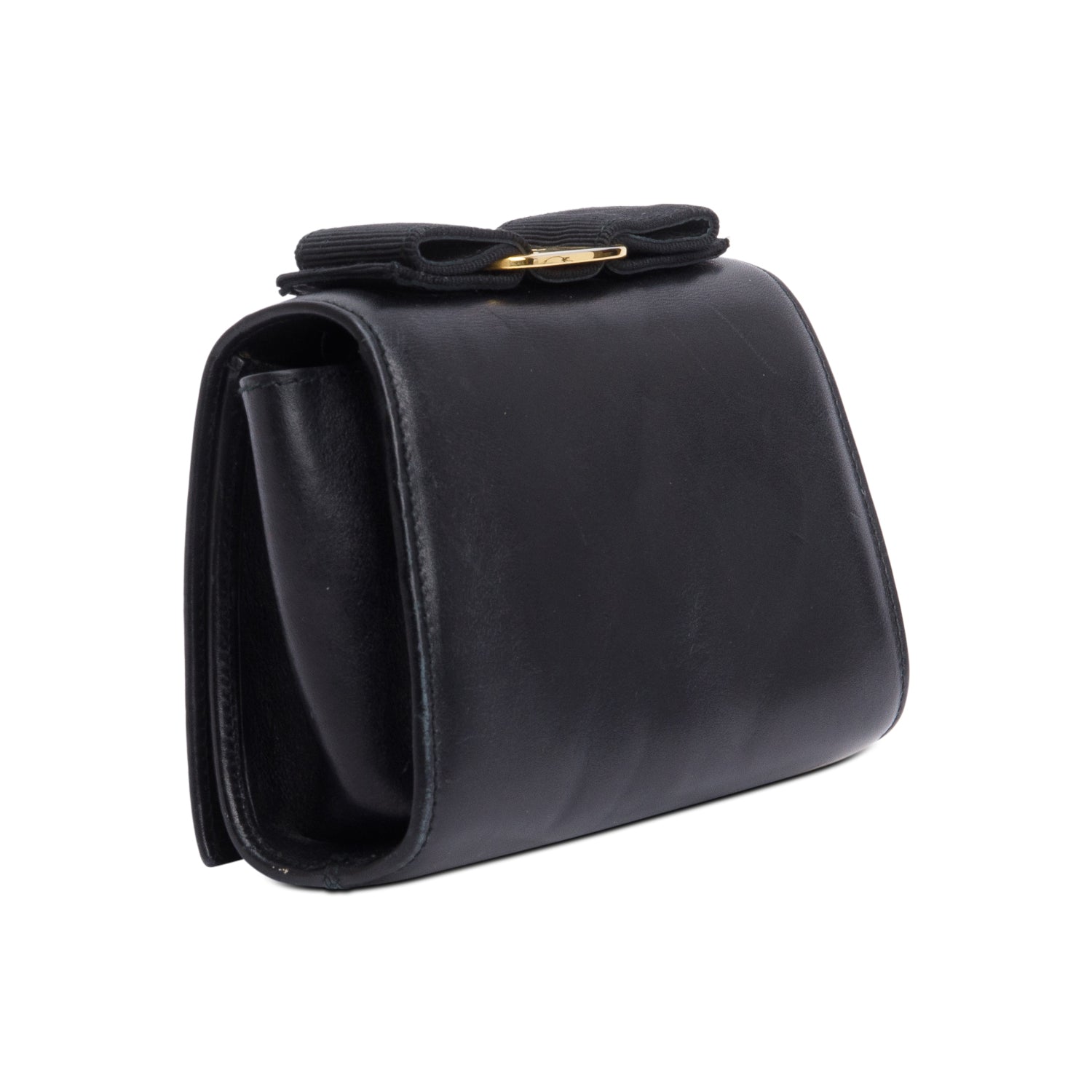 Ferragamo Black Leather Mini Vara Bow Flap Crossbody Bag