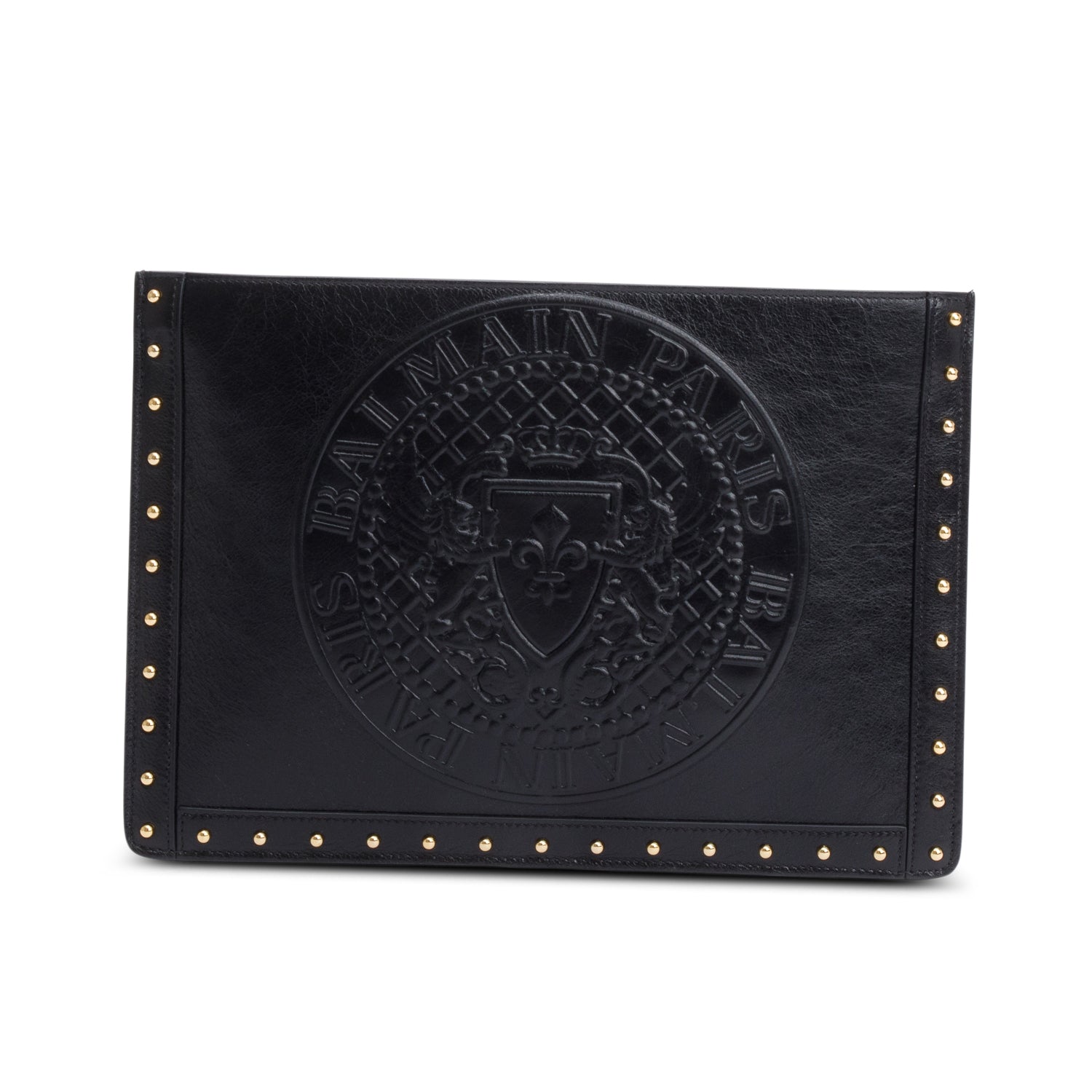 Balmain Black Leather Domaine Pouch on Chain