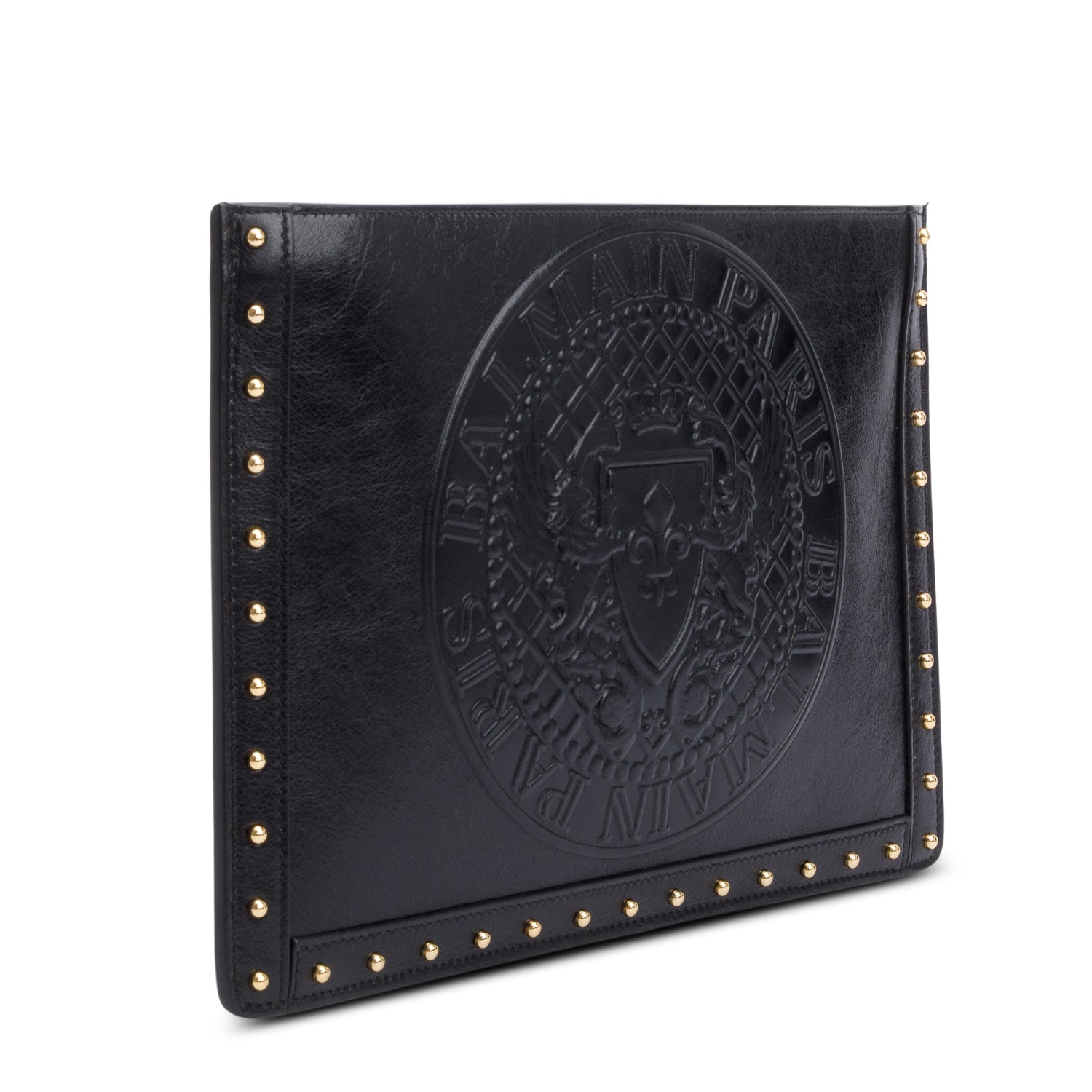 Balmain Black Leather Domaine Pouch on Chain