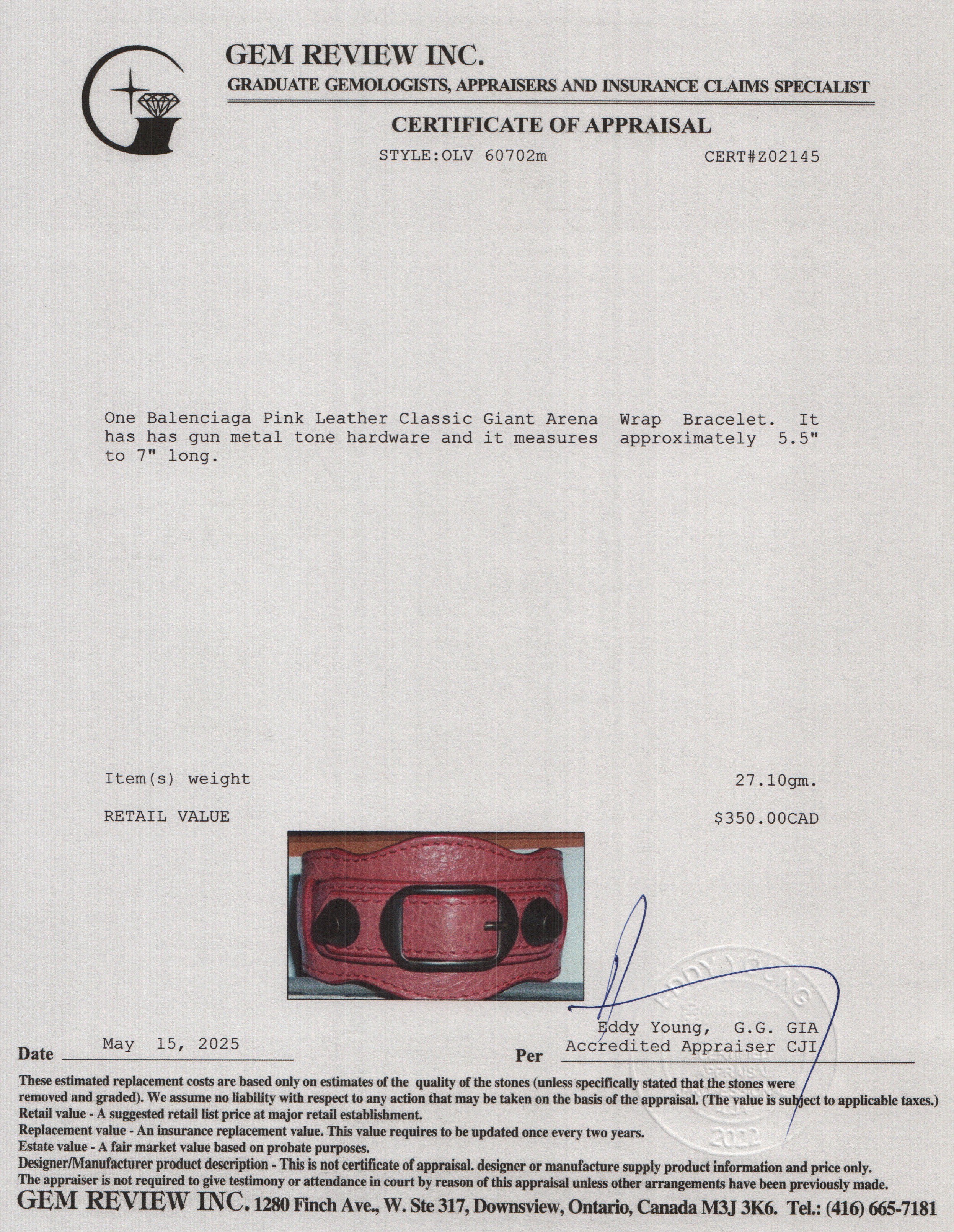 Balenciaga Pink Leather Classic Giant Arena Wrap Bracelet w/ Box