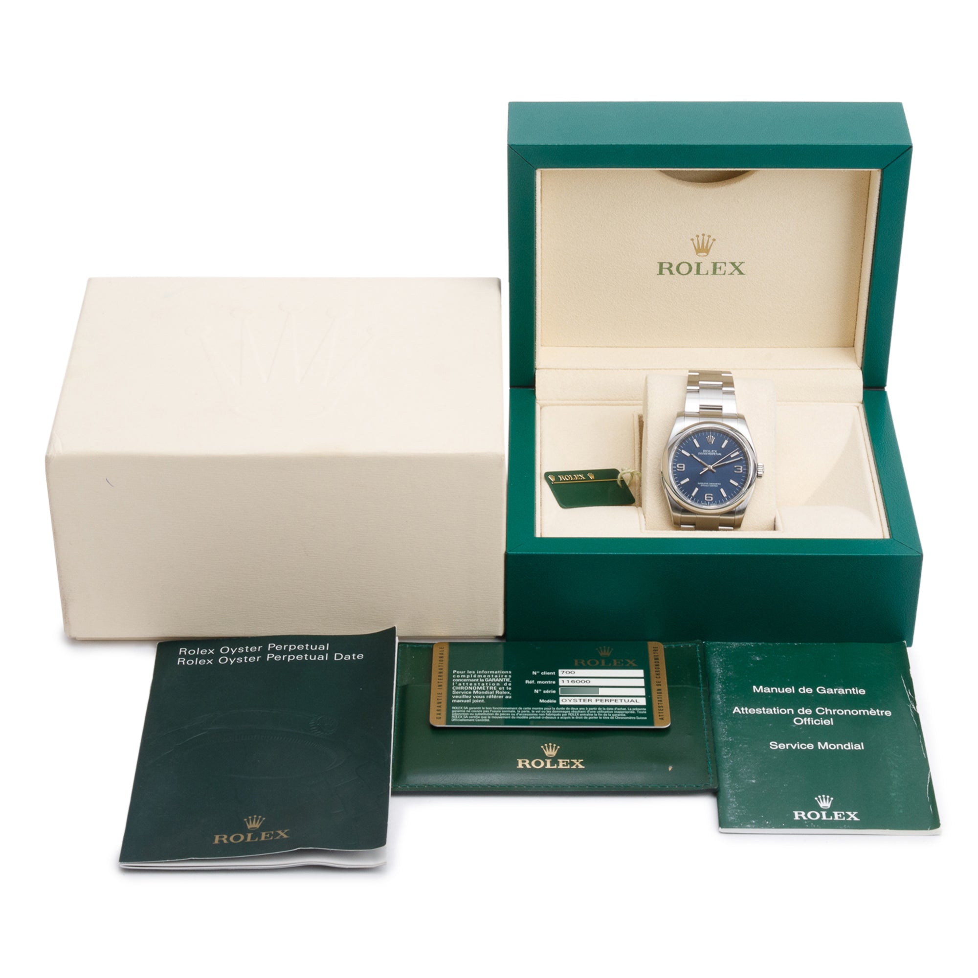 Rolex Stainless Steel Oyster Perpetual 36 MM Watch Blue Dial 116000 w/ Box & Papers