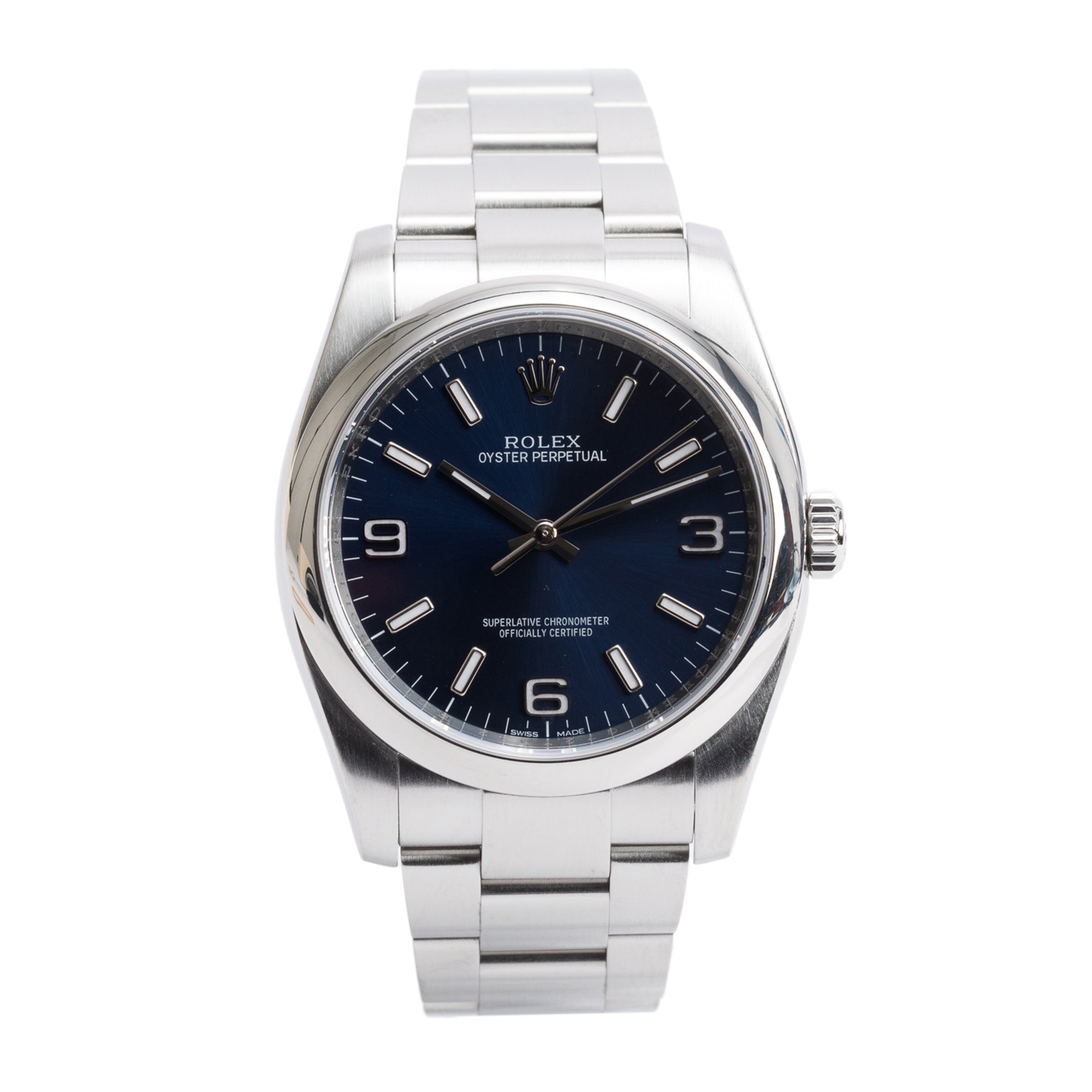 Rolex Stainless Steel Oyster Perpetual 36 MM Watch Blue Dial 116000 w/ Box & Papers