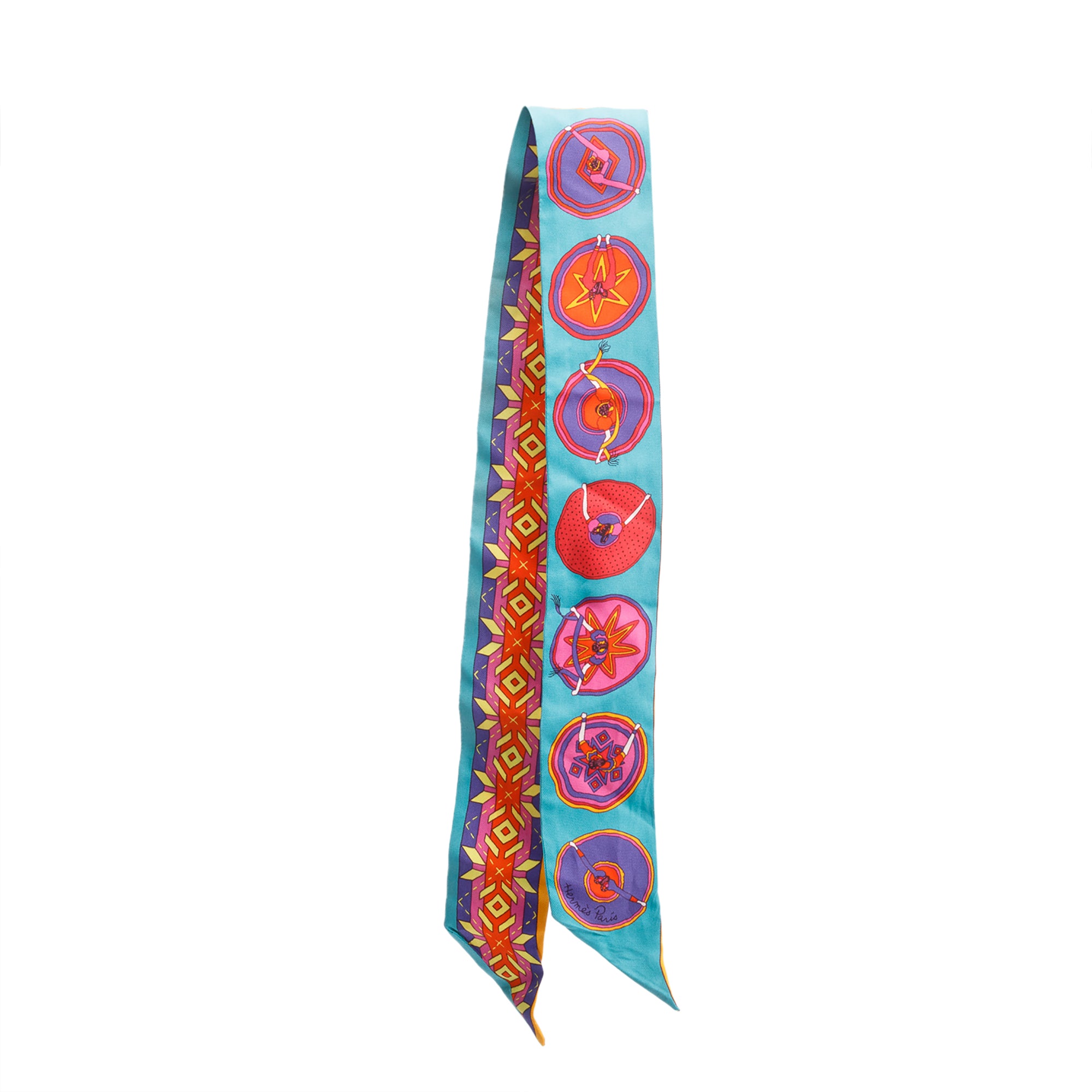 Hermes Green Multicolor 'Belles Du Mexique' Silk Twilly