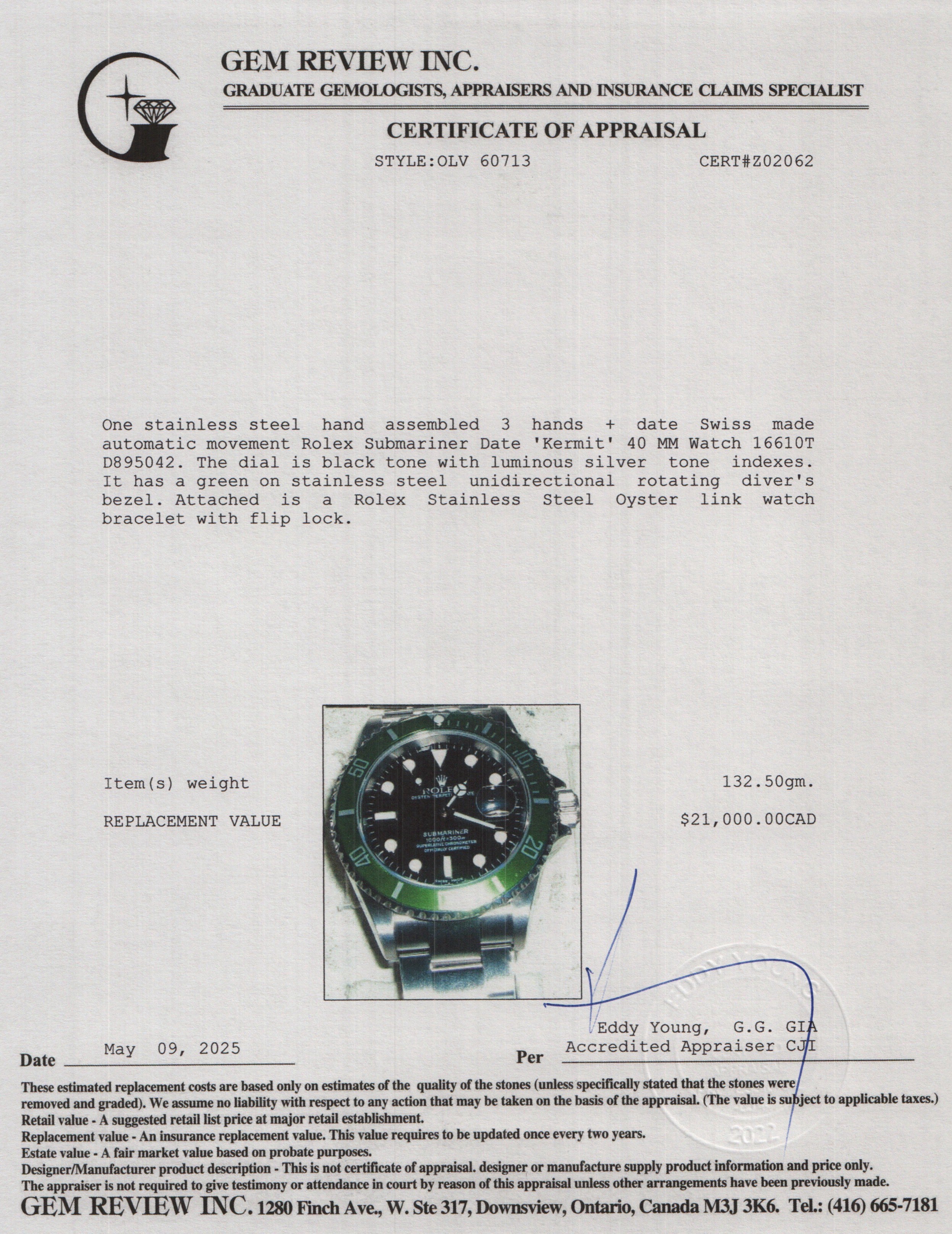 Rolex Stainless Steel Submariner Date 'Kermit' 40 MM Watch 16610T w/ Box