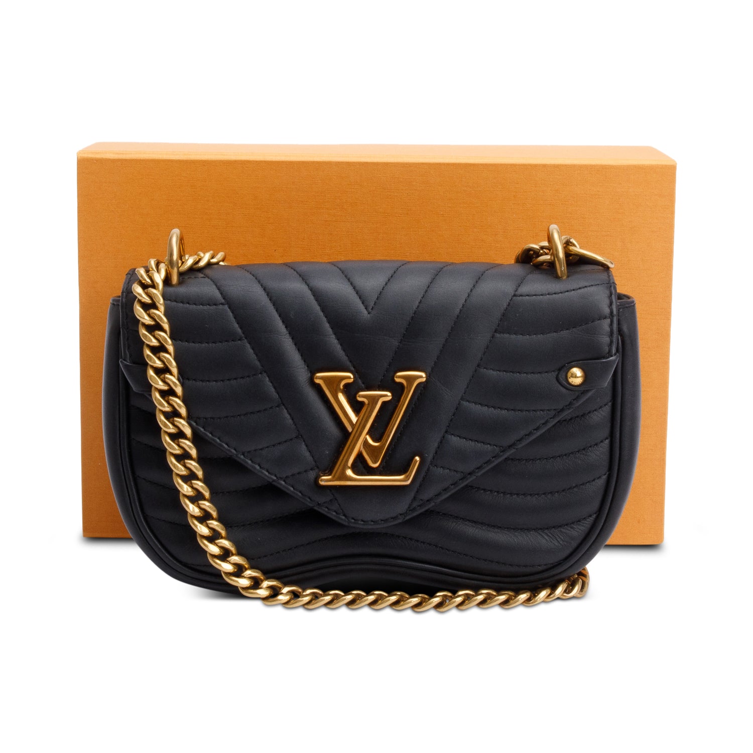 Louis Vuitton Black Leather New Wave Chain Bag MM w/ Box
