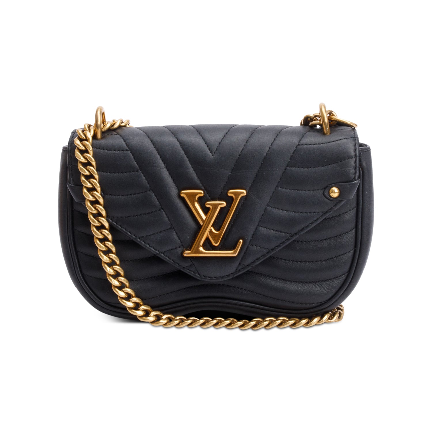 Louis Vuitton Black Leather New Wave Chain Bag MM w/ Box