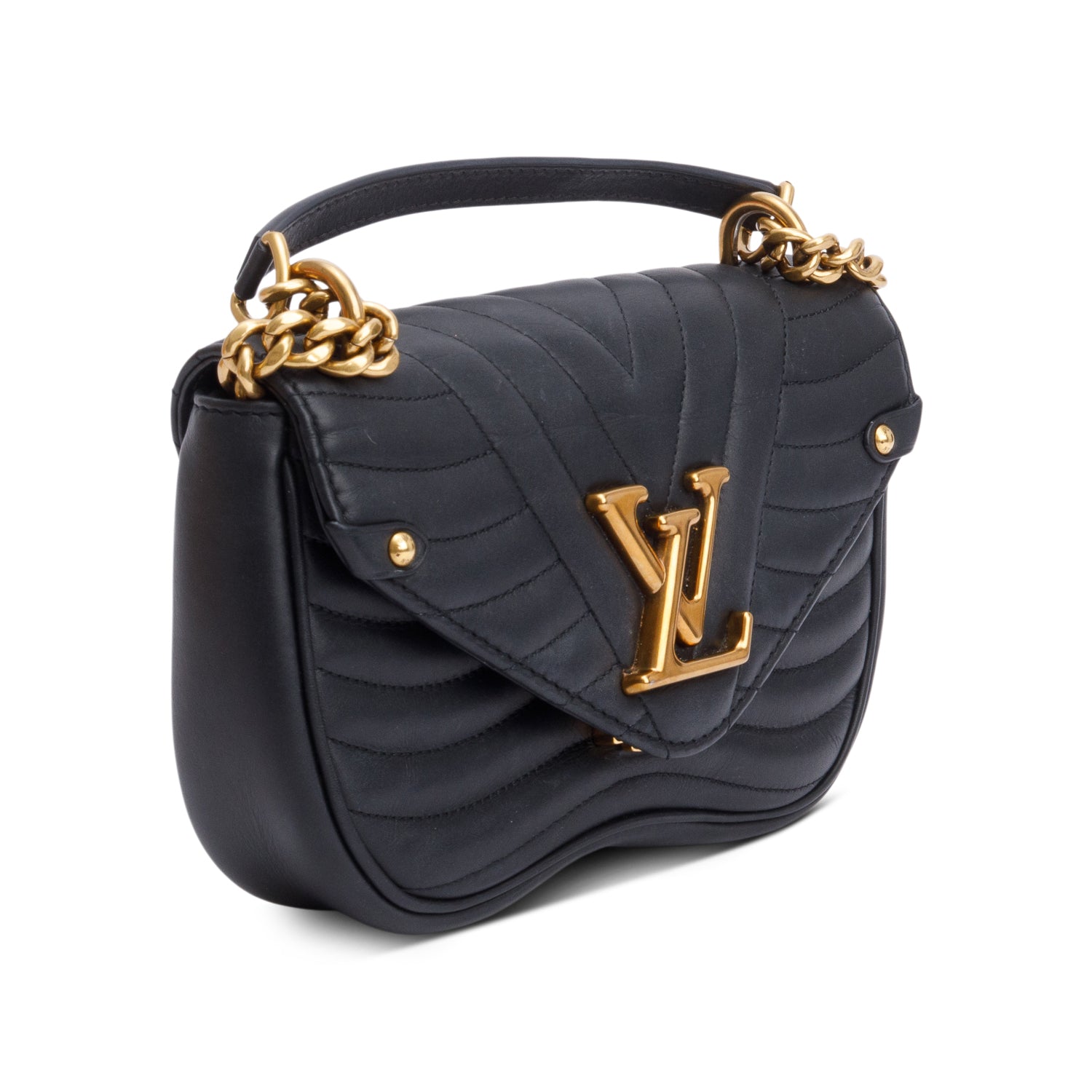 Louis Vuitton Black Leather New Wave Chain Bag MM w/ Box