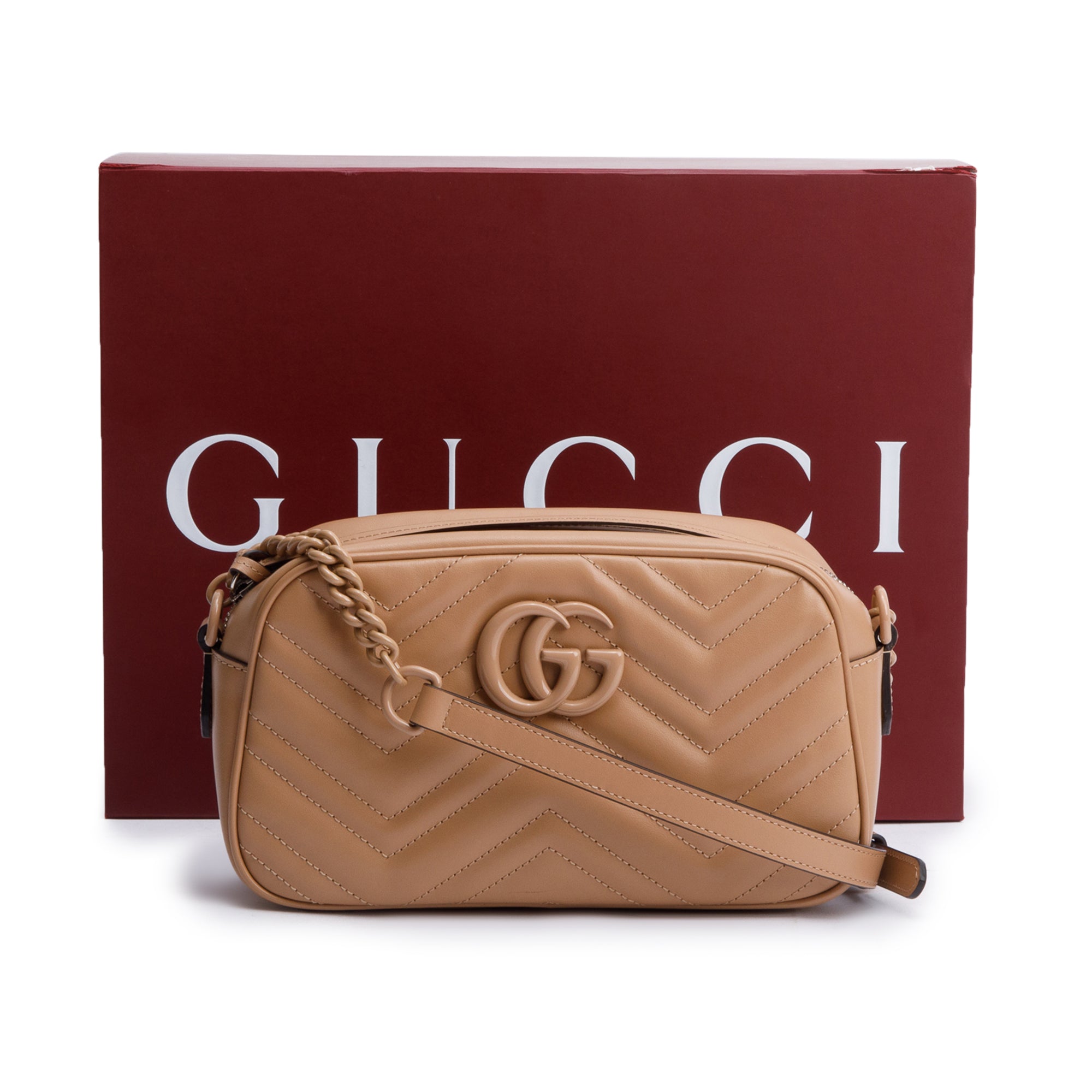 Gucci Beige GG Marmont Matelasse Small Camera Bag w/ Box