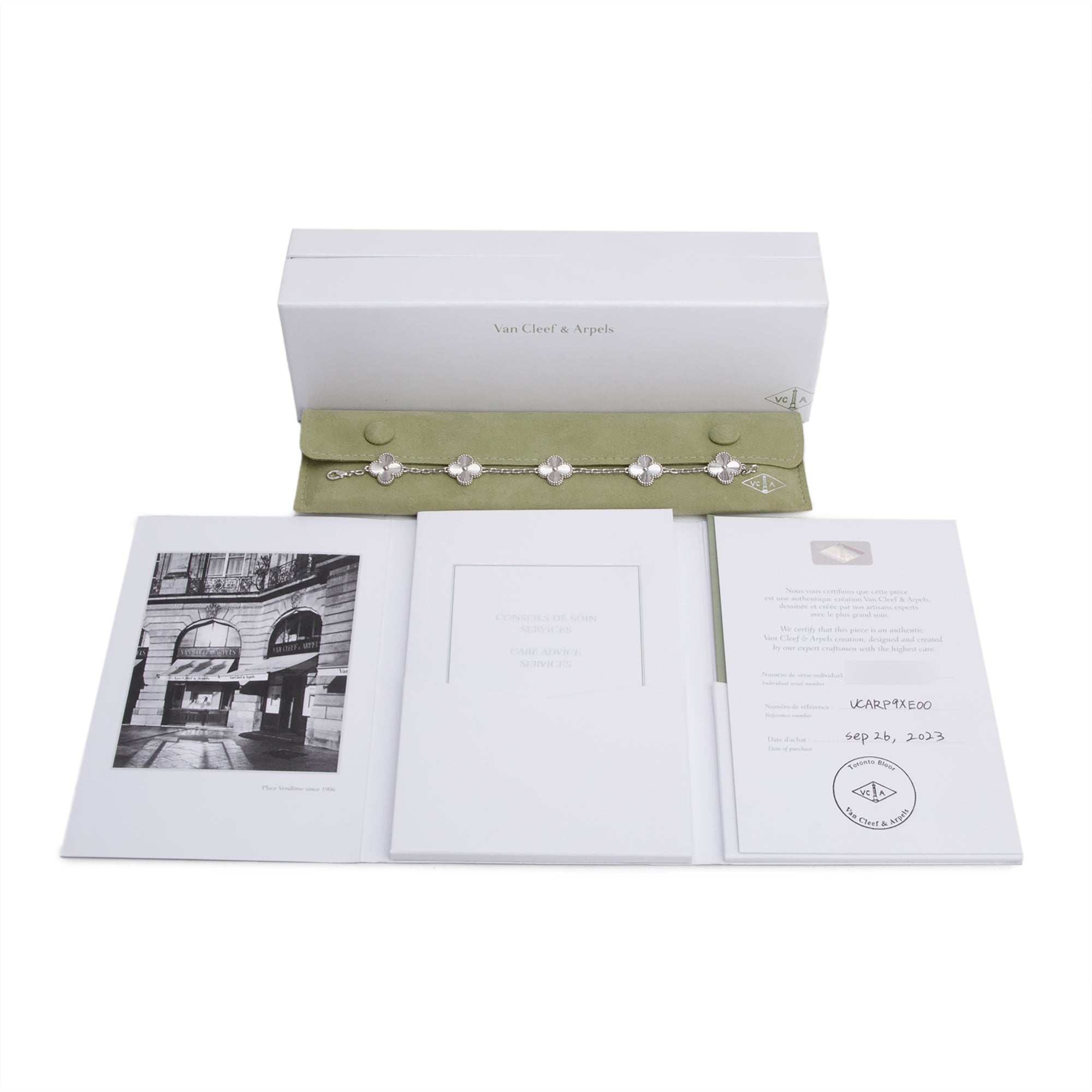 Van Cleef & Arpels 2023 18k White Gold Vintage Alhambra 5 Motif Bracelet w/ Box, Receipt & Certificate